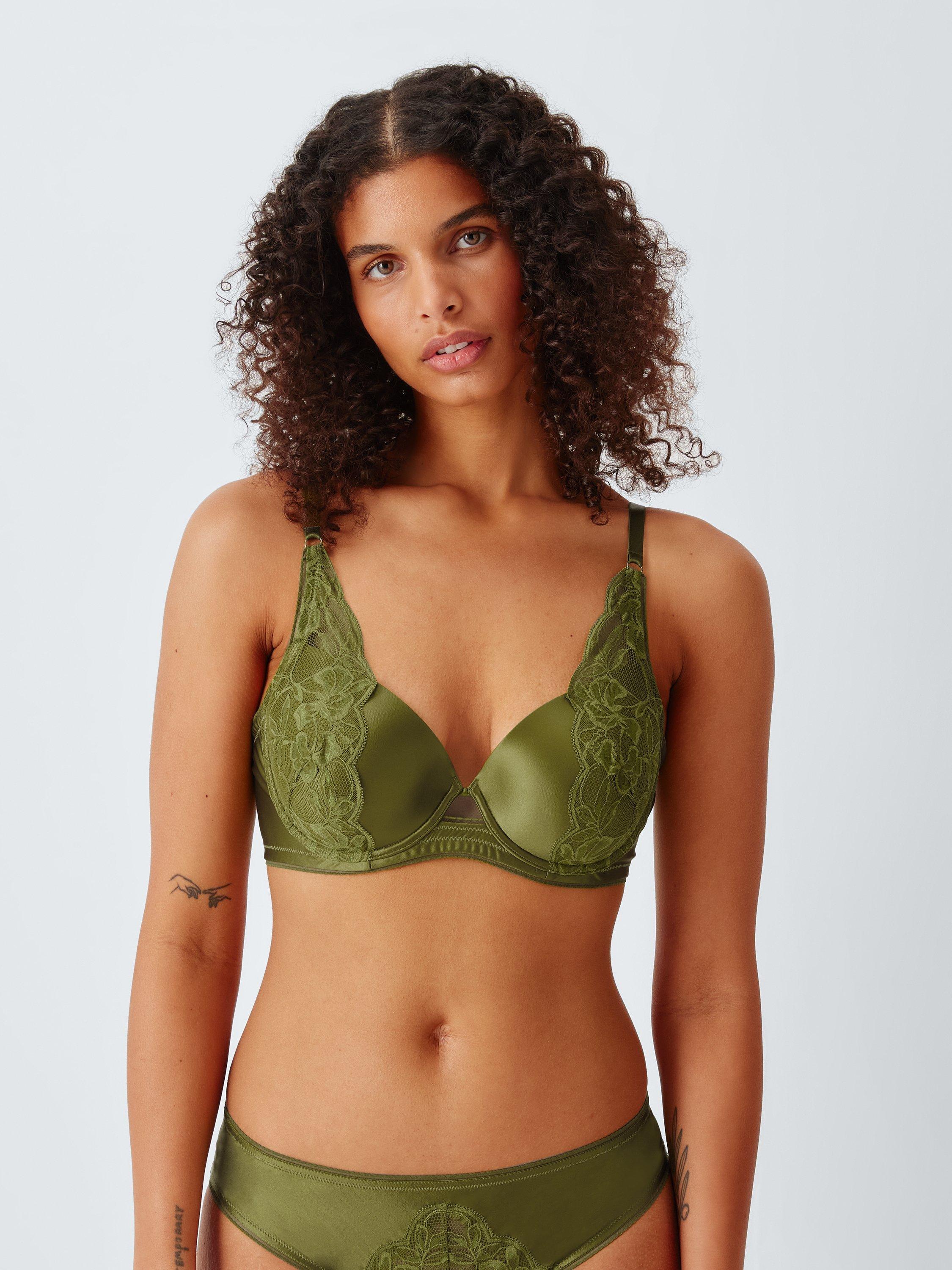 Product image 6 of 8, which shows John Lewis Cameron Lace Padded Plunge Bra, Peatmoss, 30C