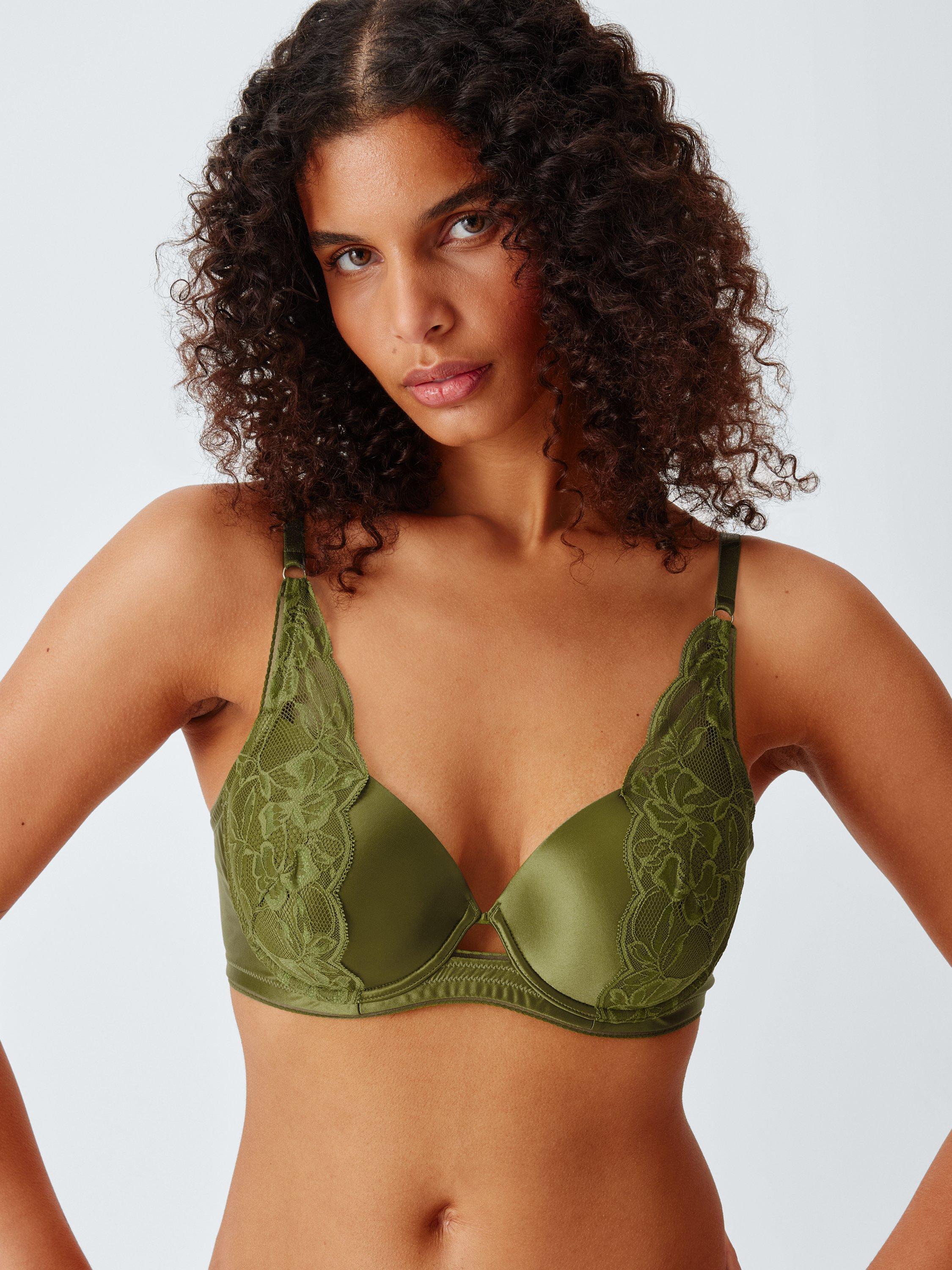 Product image 8 of 8, which shows John Lewis Cameron Lace Padded Plunge Bra, Peatmoss, 30C