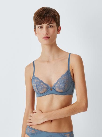 John Lewis Camilla Non-Padded Adjustable Lace Bra, China Blue