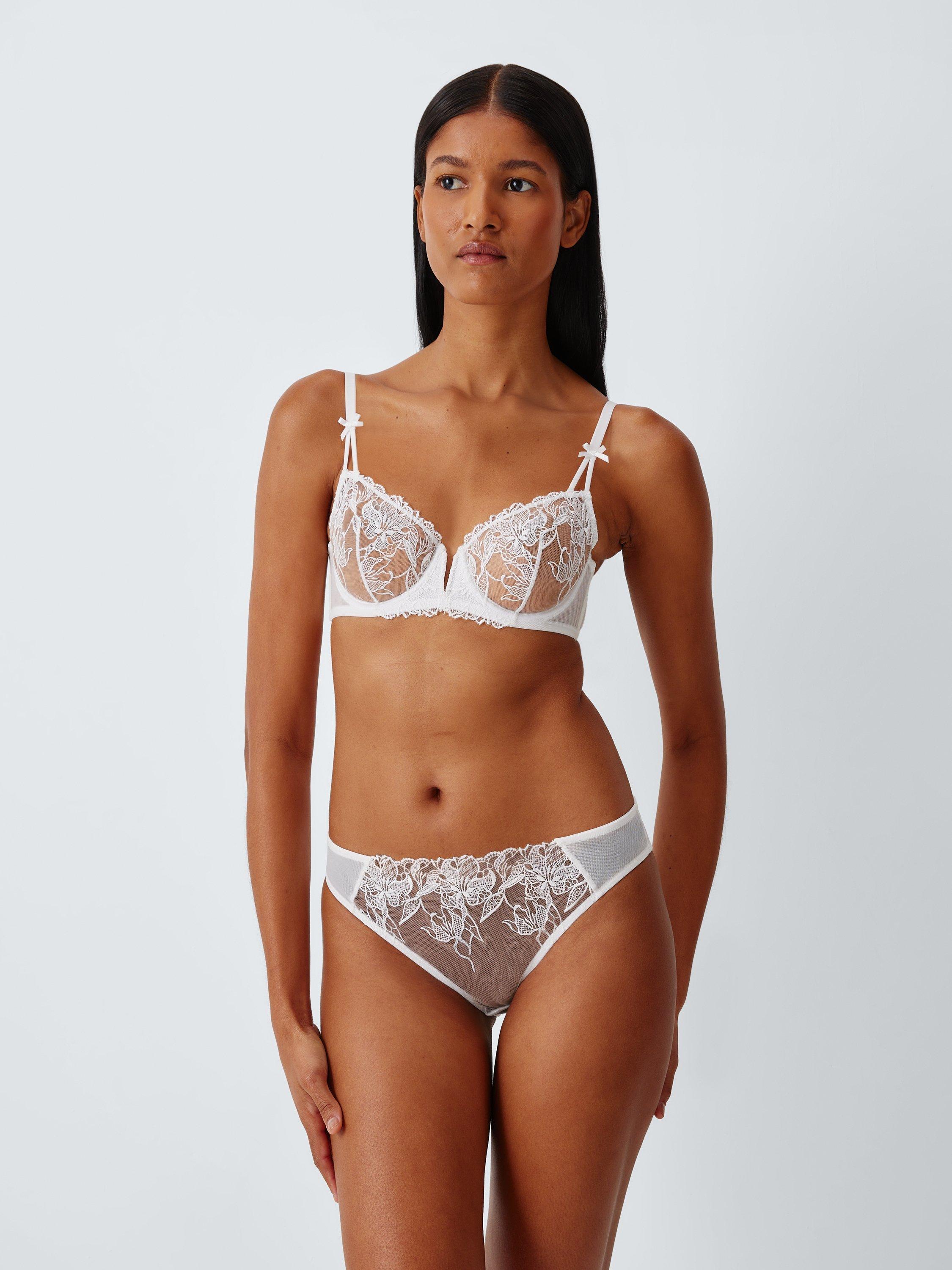 Product image 3 of 8, which shows John Lewis Izzie Broderie Plunge Bra, White, 32B