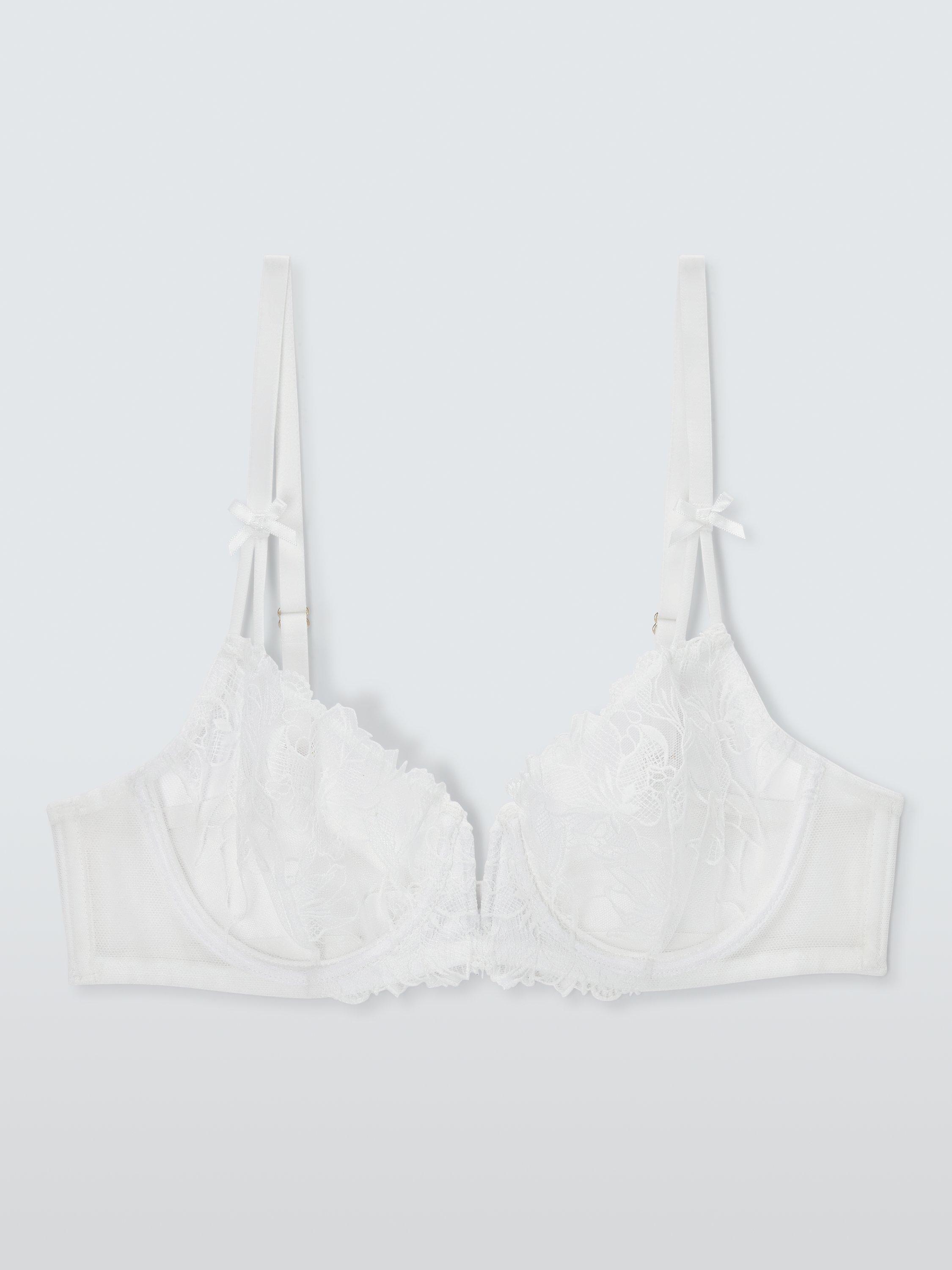Product image 4 of 8, which shows John Lewis Izzie Broderie Plunge Bra, White, 32B