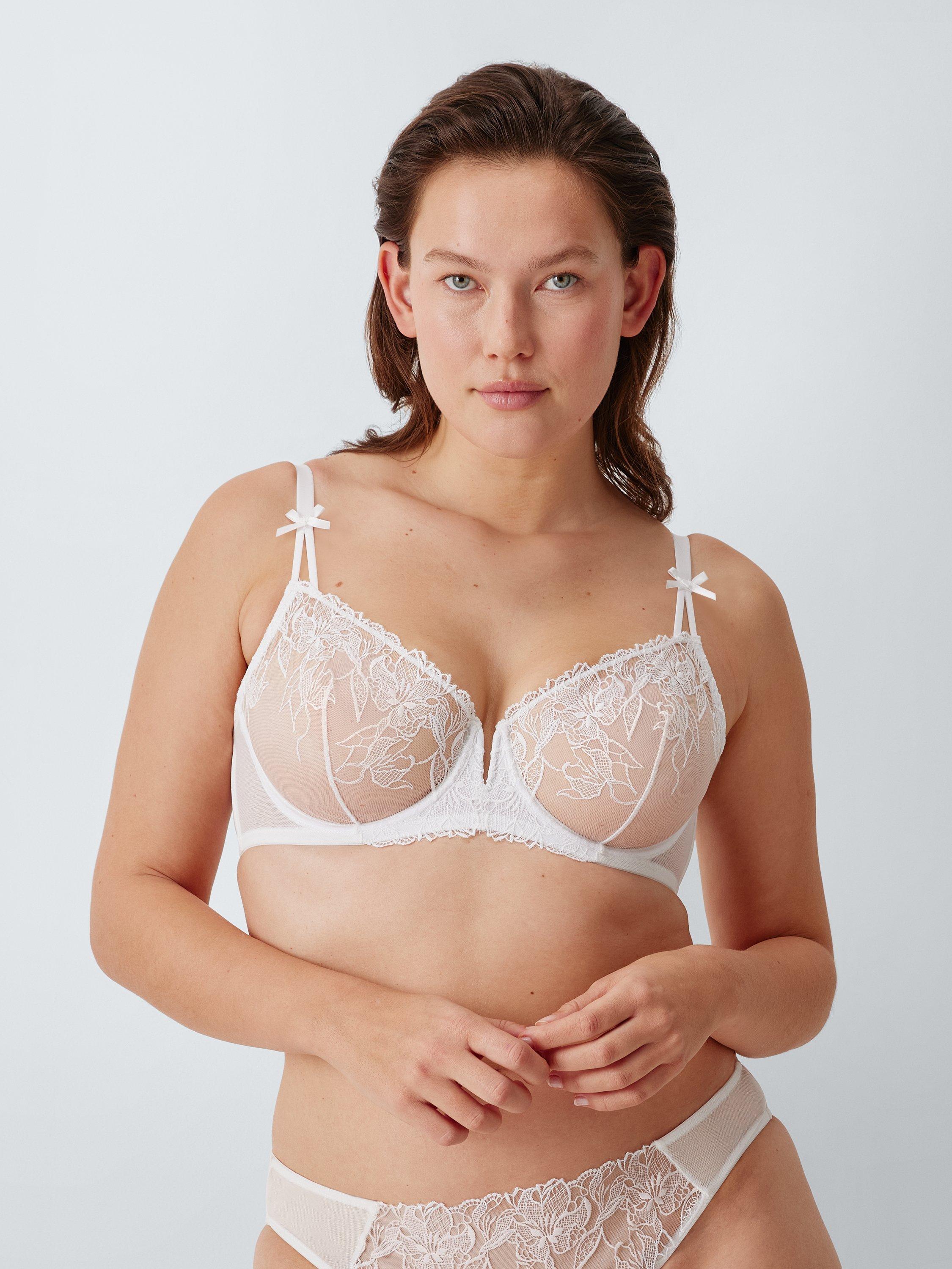 Product image 6 of 8, which shows John Lewis Izzie Broderie Plunge Bra, White, 32B