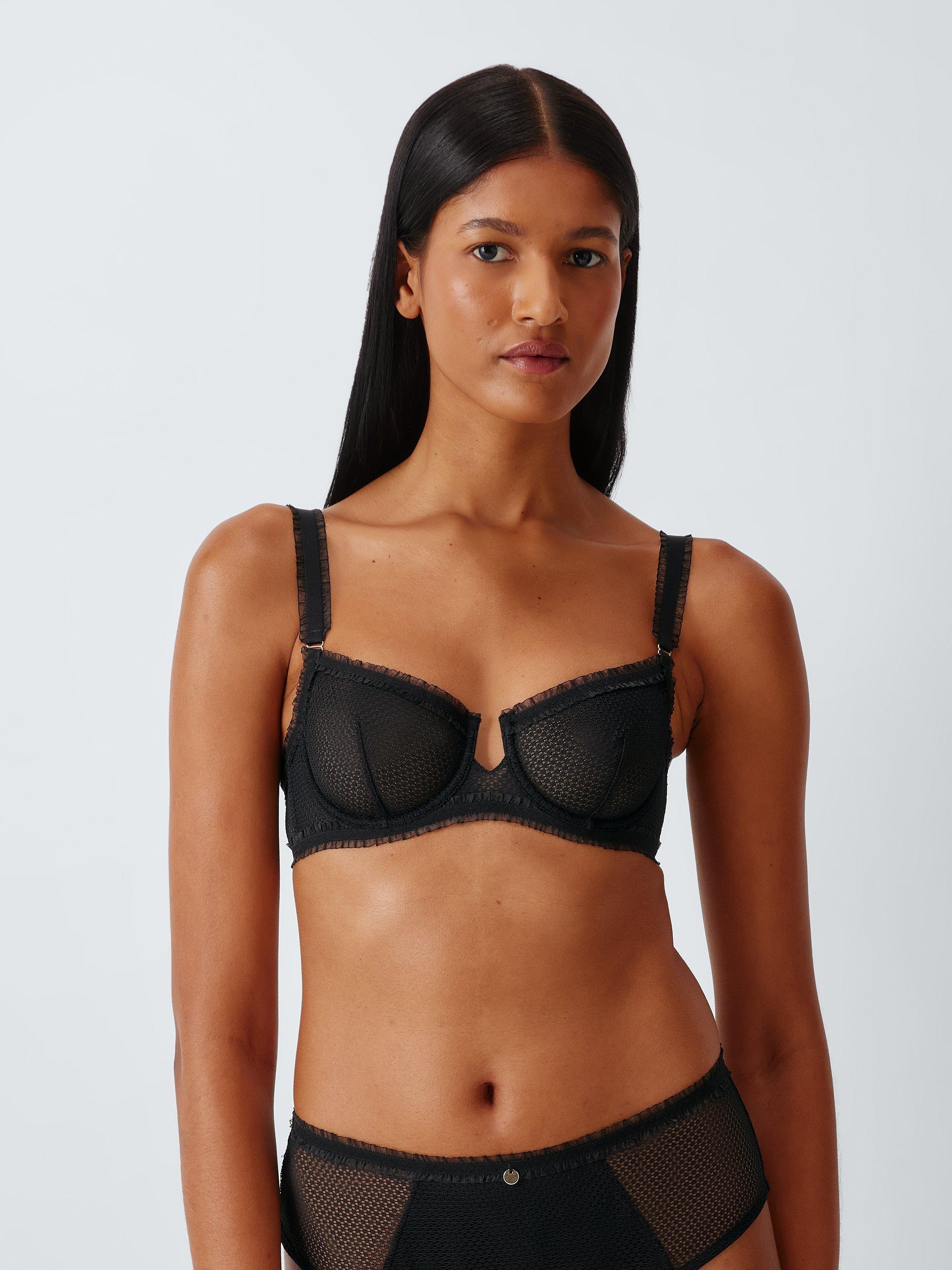 Product image 1 of 8, which shows John Lewis Maddison Non-Padded Lace Balcony Bra, Black, 32B