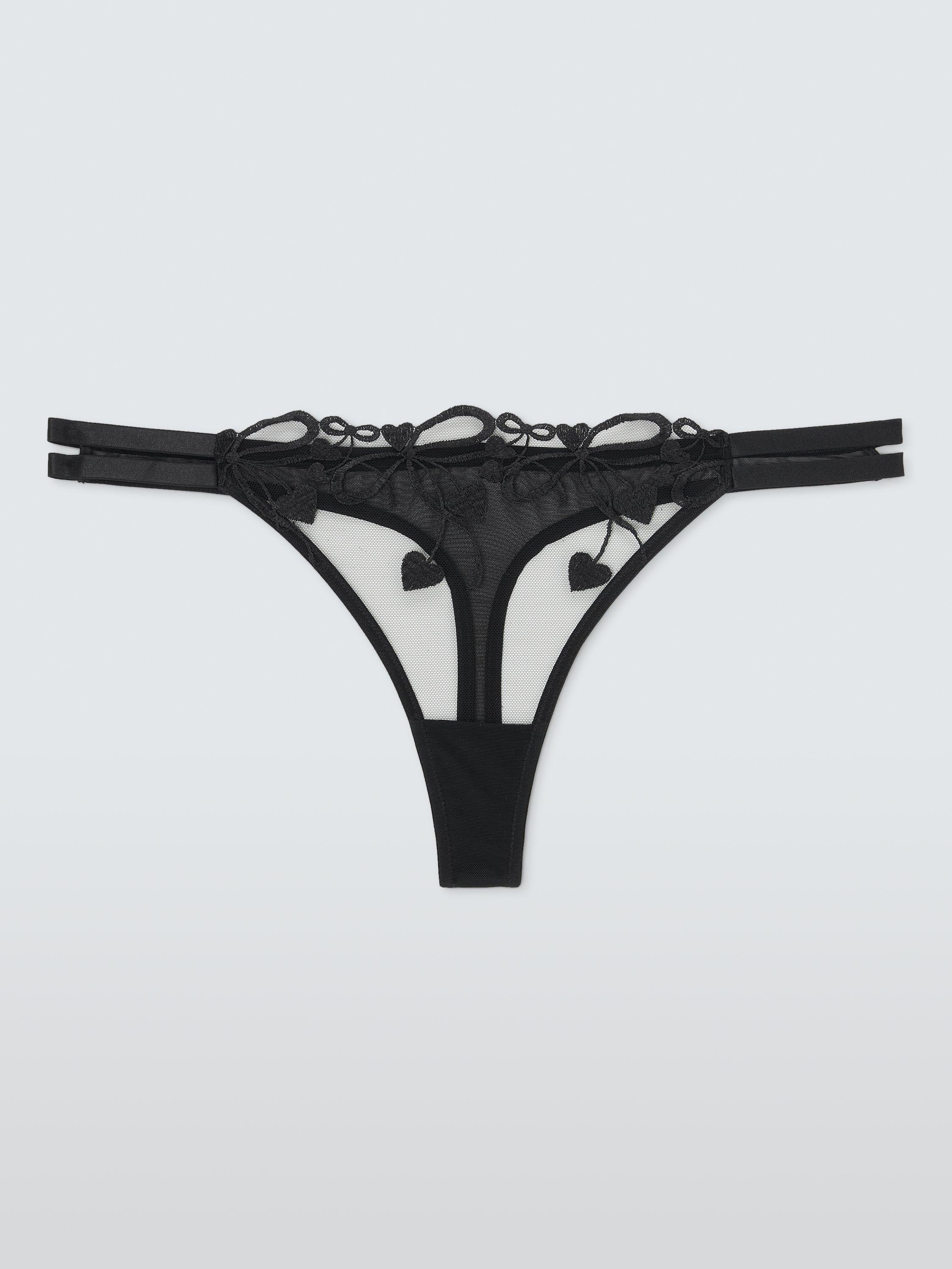 Product image 4 of 8, which shows John Lewis Alexis Bow Embroidered Thong, Black, 8