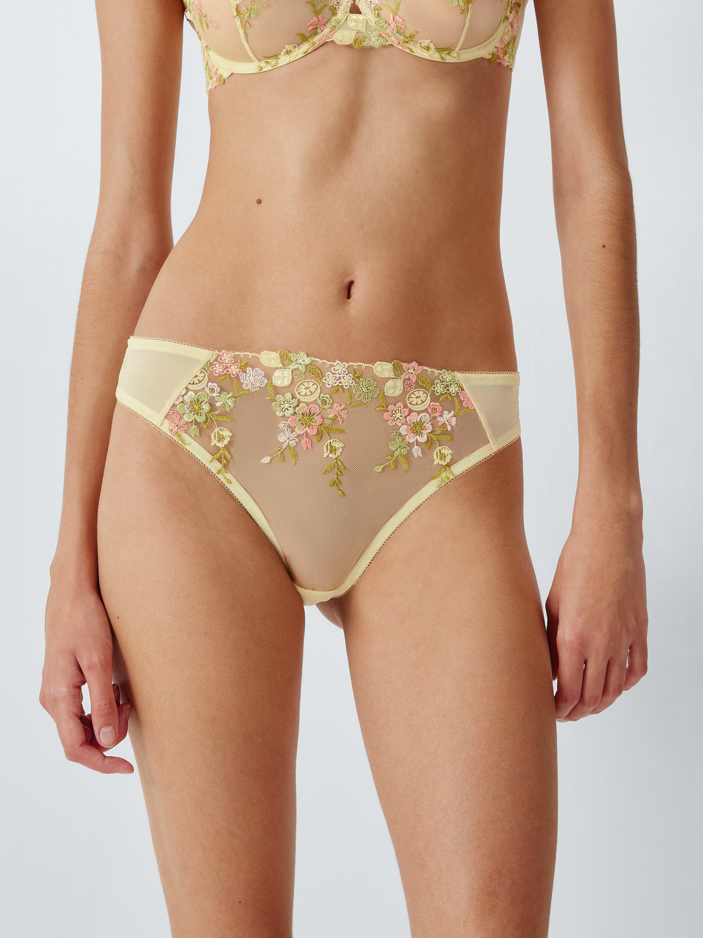 Product image 1 of 8, which shows John Lewis Kiki Floral Embroidered Knickers  , Yellow, 8