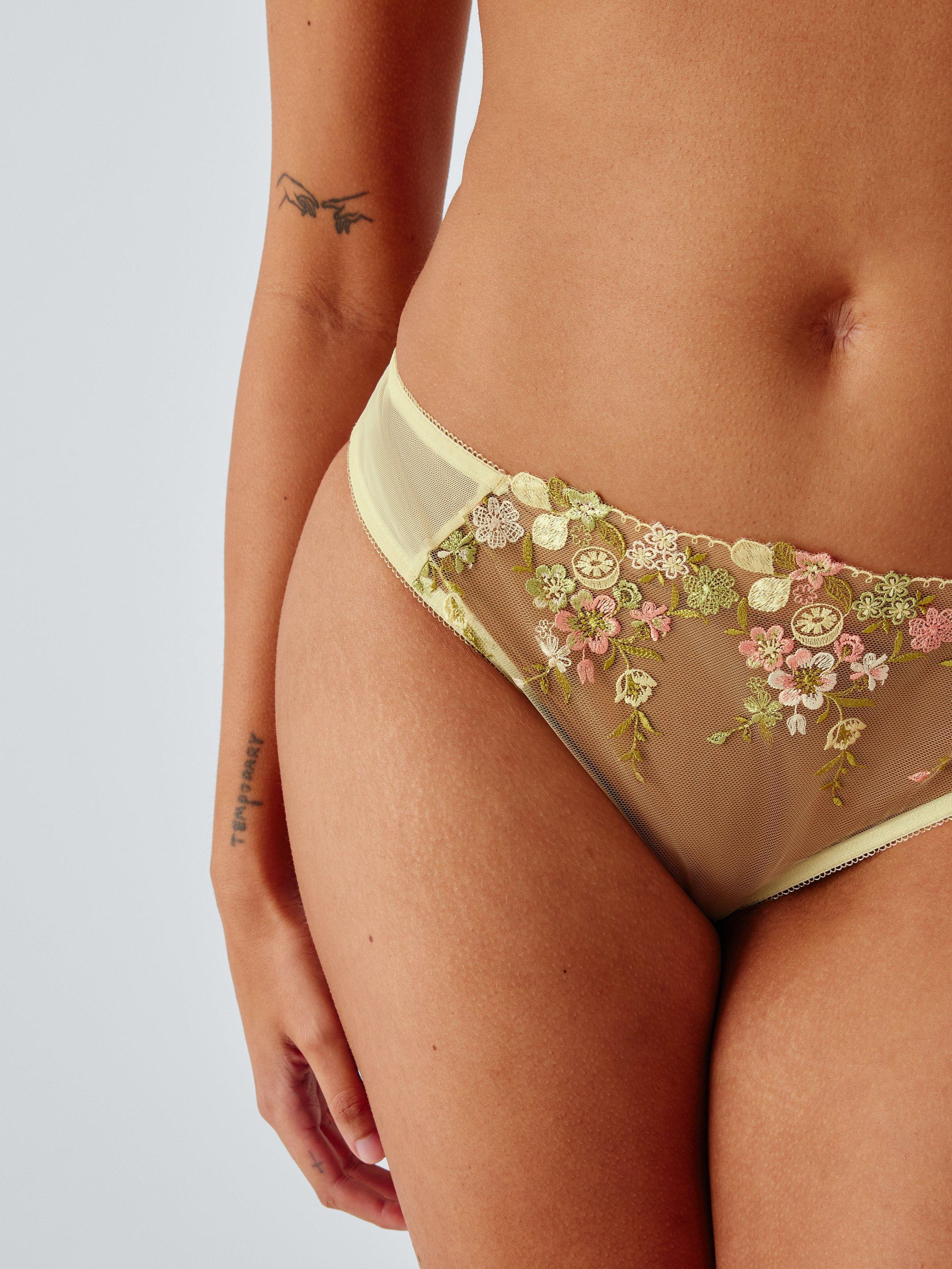 Product image 8 of 8, which shows John Lewis Kiki Floral Embroidered Knickers  , Yellow, 8