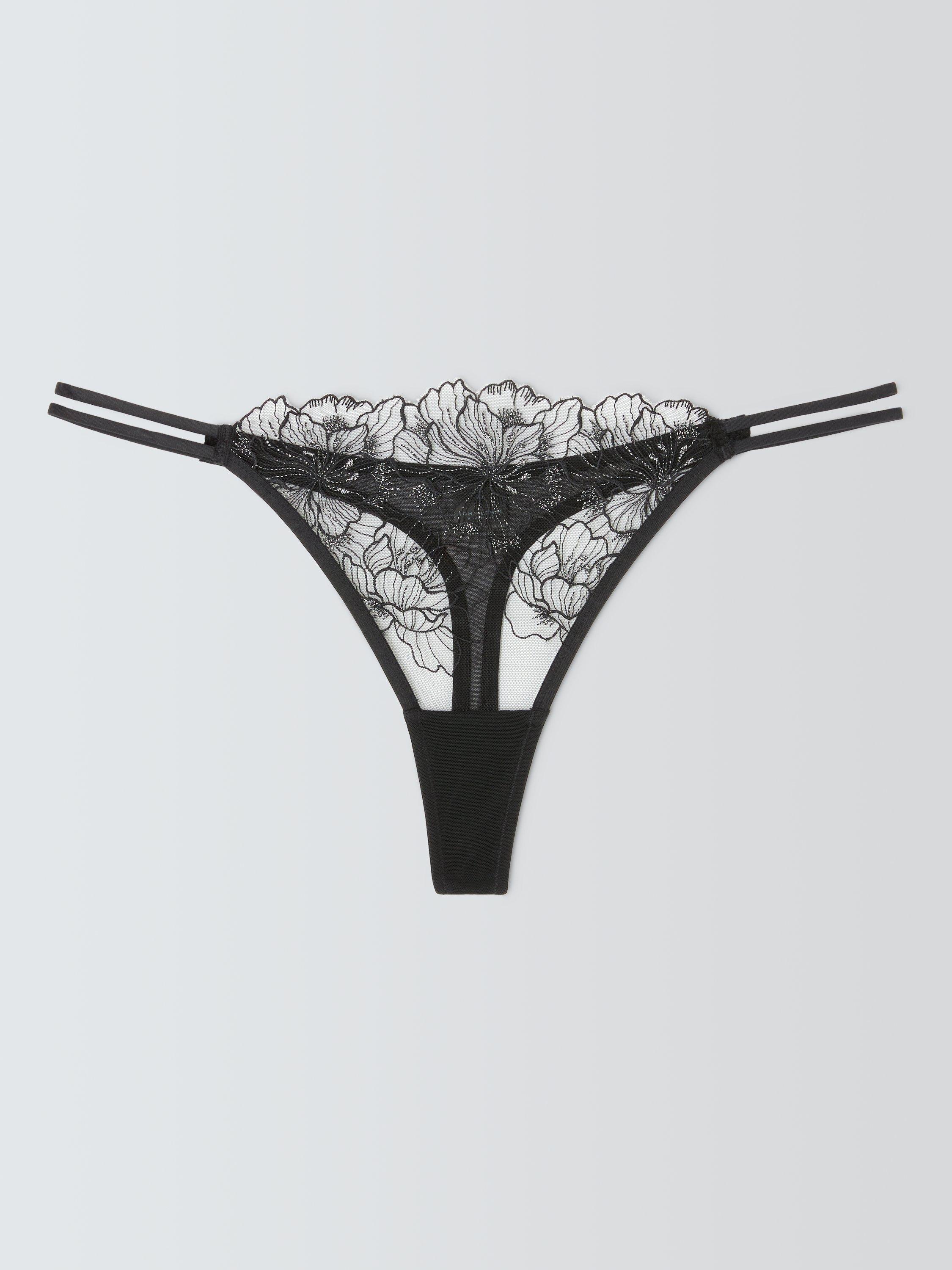 Product image 4 of 8, which shows John Lewis Raven Lace Broderie Thong, Black, 8