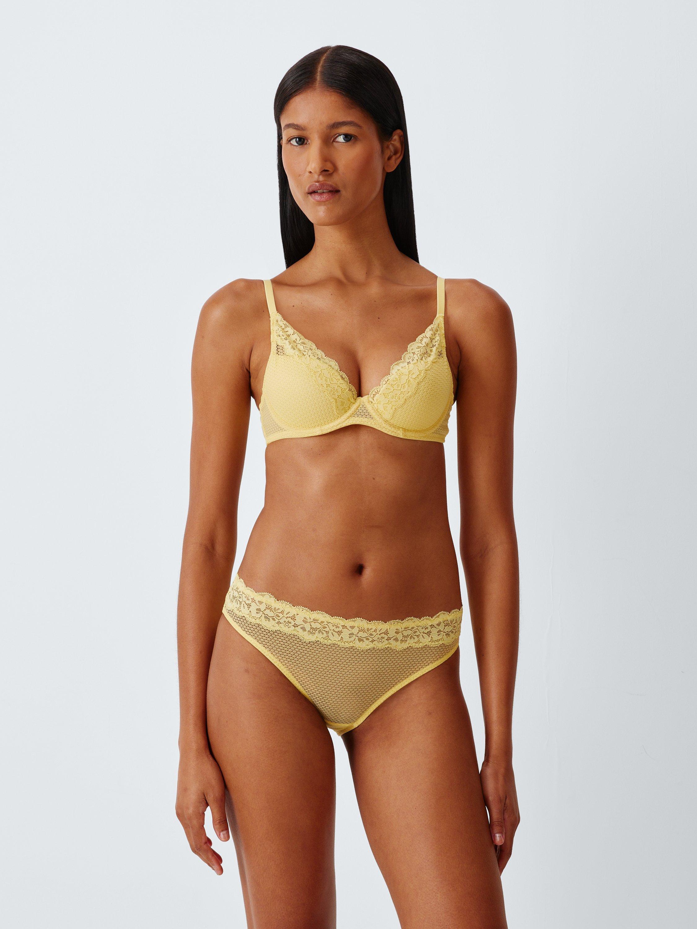Product image 3 of 8, which shows John Lewis Serephine Lace Plunge Bra, Yellow, 30D
