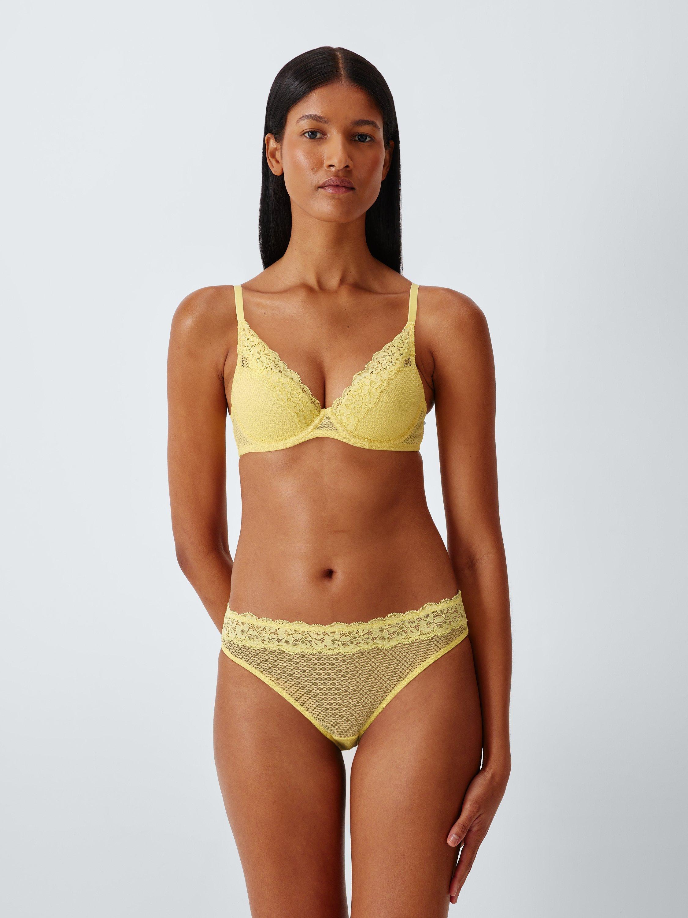 Product image 3 of 8, which shows John Lewis Serephine Lace Bikini Knickers, Yellow, 8