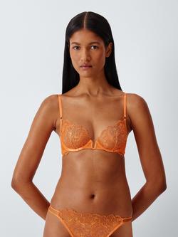 John Lewis Raven Bold Floral Embroidered Plunge Bra, Orange, Orange