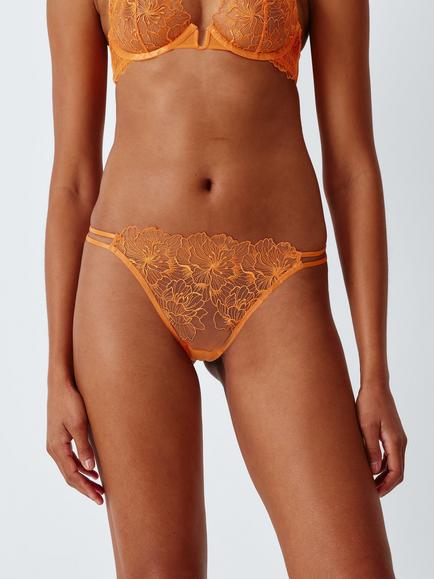 John Lewis Raven Bold Floral Embroidered Thong, Orange, Orange