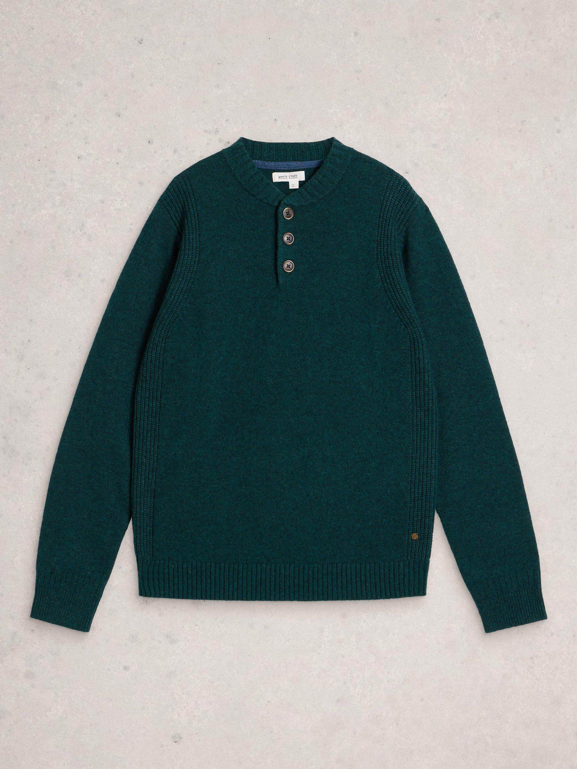 Product image 5 of 6, which shows White Stuff Milton Lambswool Knit Henley Top, Dk Green, S