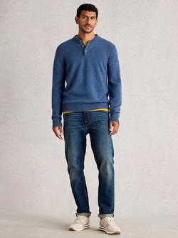 White Stuff Milton Henley Lambswool Blend Jumper, Mid Blue