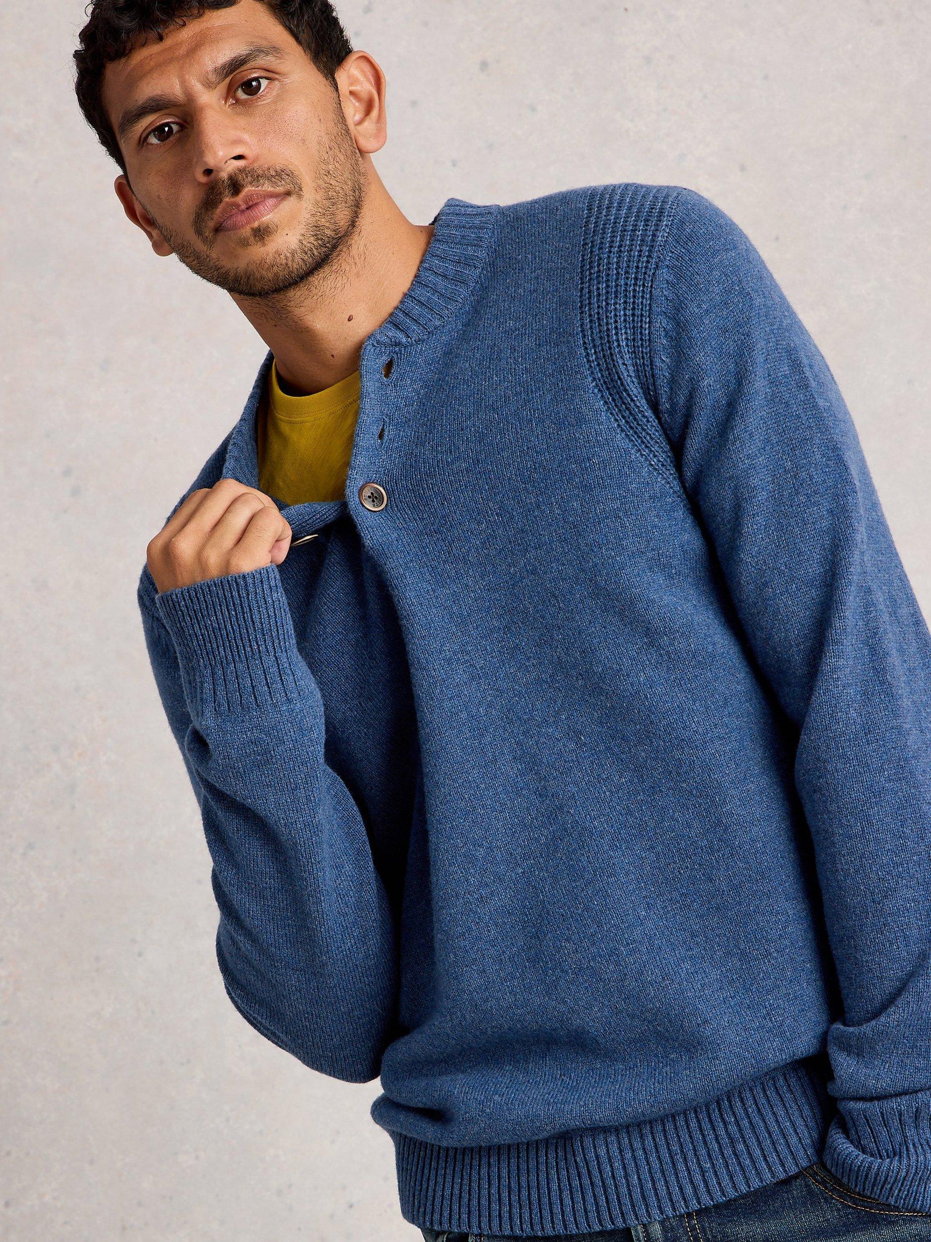 Product image 3 of 6, which shows White Stuff Milton Henley Lambswool Blend Jumper, Mid Blue, L