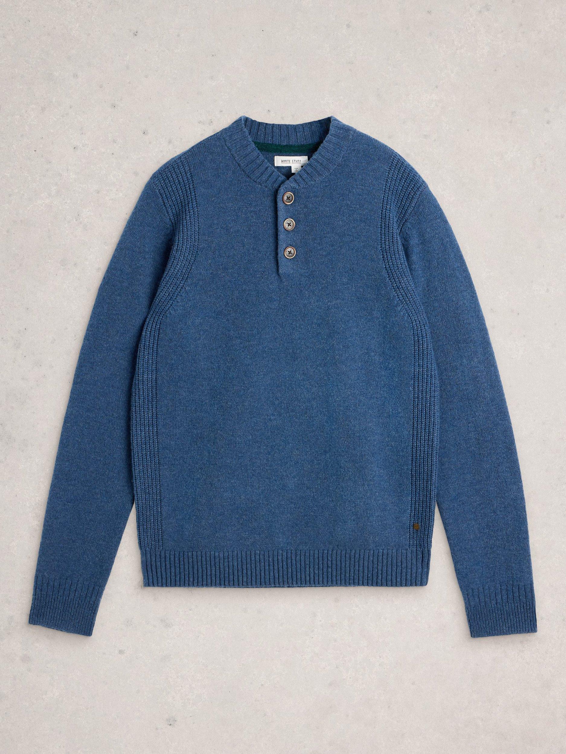 Product image 5 of 6, which shows White Stuff Milton Henley Lambswool Blend Jumper, Mid Blue, L