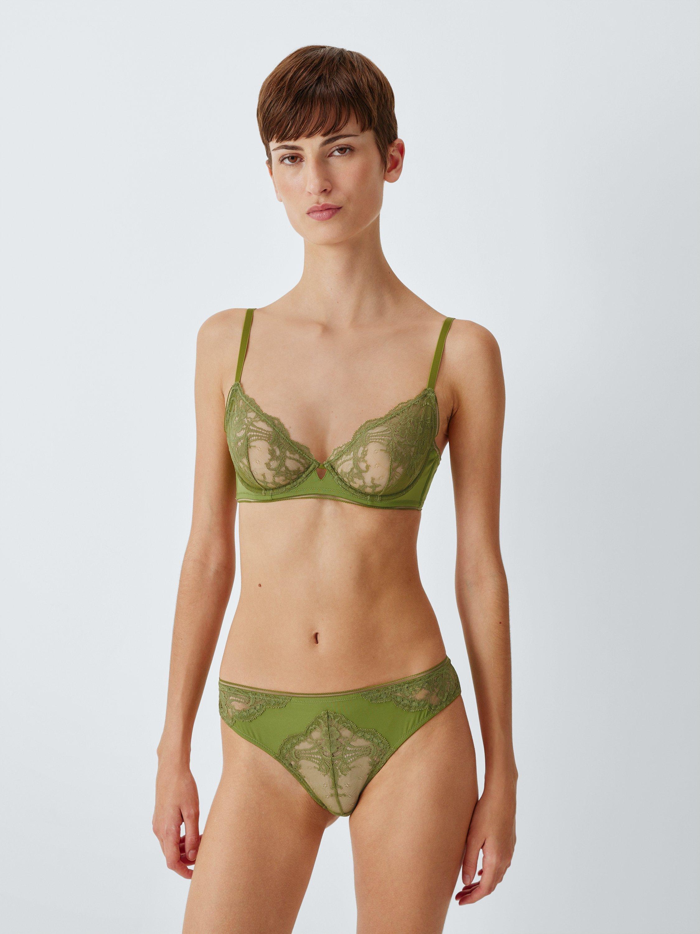Product image 3 of 8, which shows John Lewis Camilla Non-Padded Adjustable Lace Bra, Peatmoss, 32B
