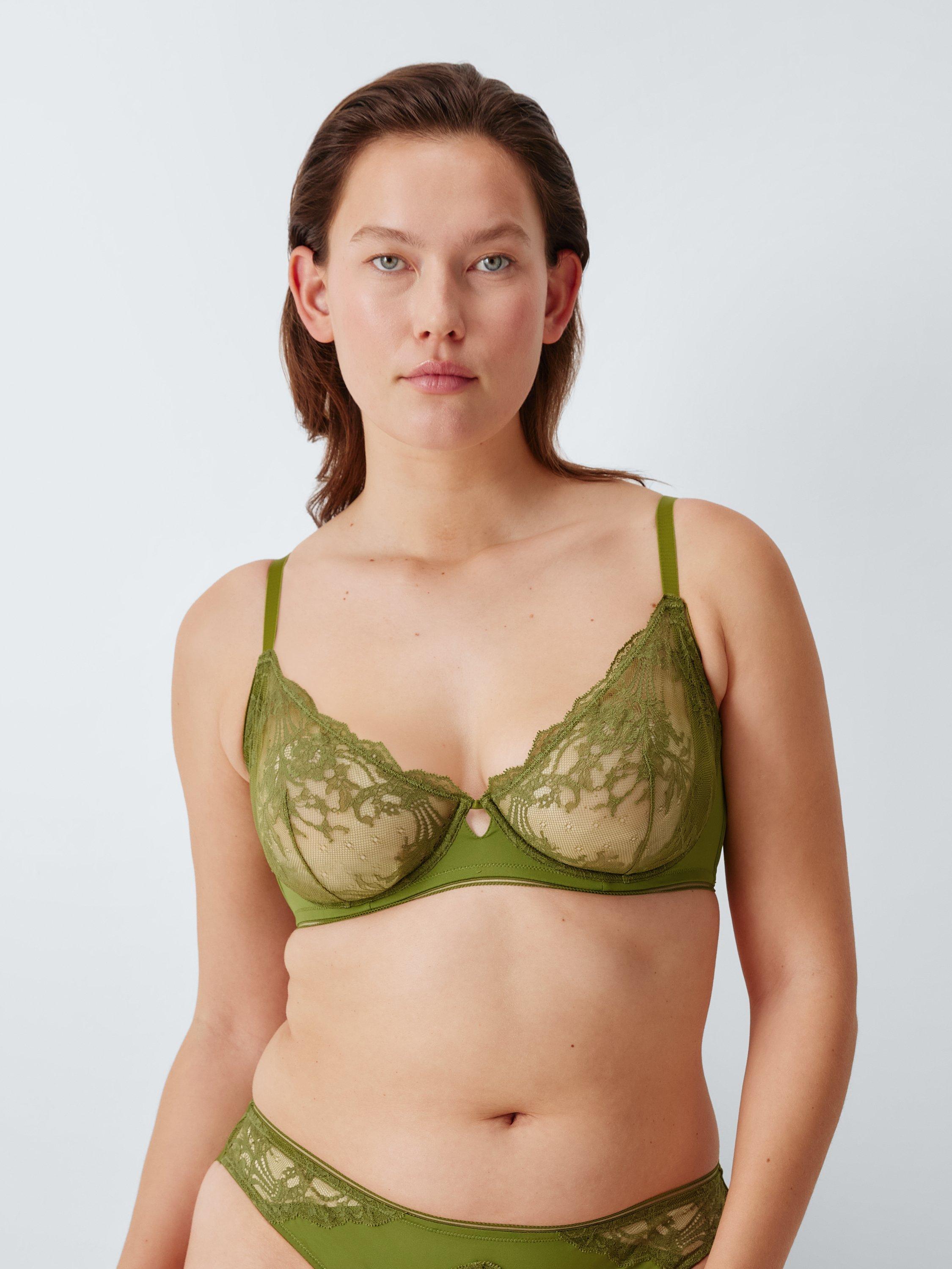 Product image 6 of 8, which shows John Lewis Camilla Non-Padded Adjustable Lace Bra, Peatmoss, 32B