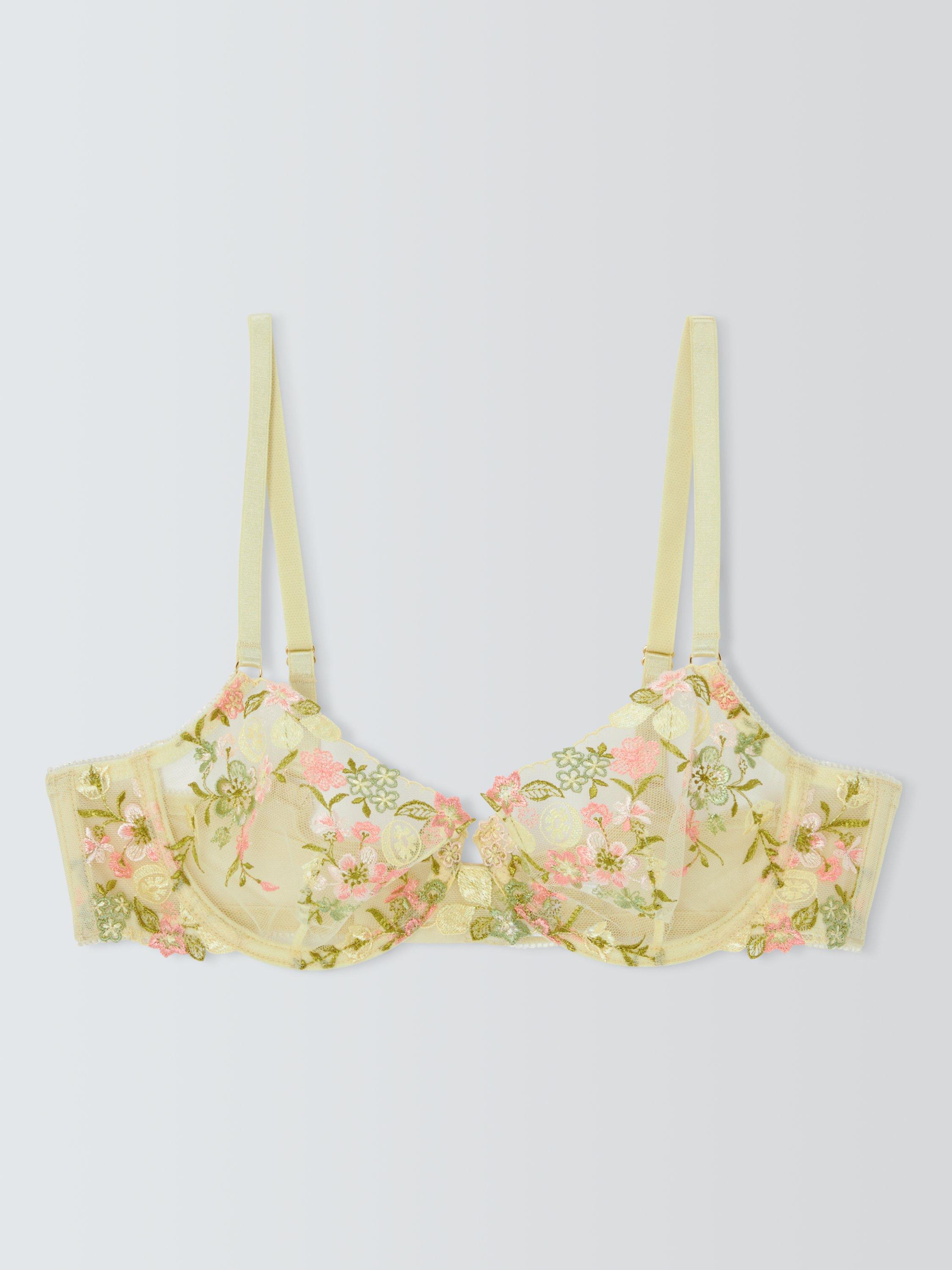 Product image 4 of 8, which shows John Lewis Kiki Floral Balcony Bra, Yellow, 32B
