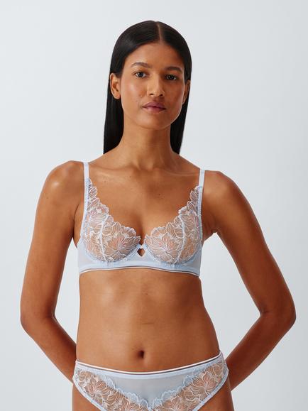 John Lewis Luna Floral Embroidery Wired Plunge Bra, Light Blue, Light Blue