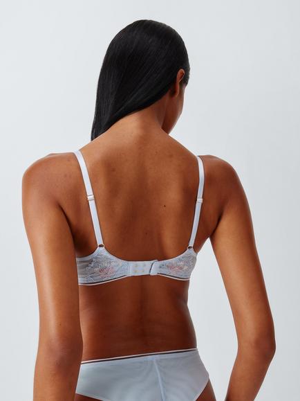 John Lewis Luna Floral Embroidery Wired Plunge Bra, Light Blue - view 2, Light Blue