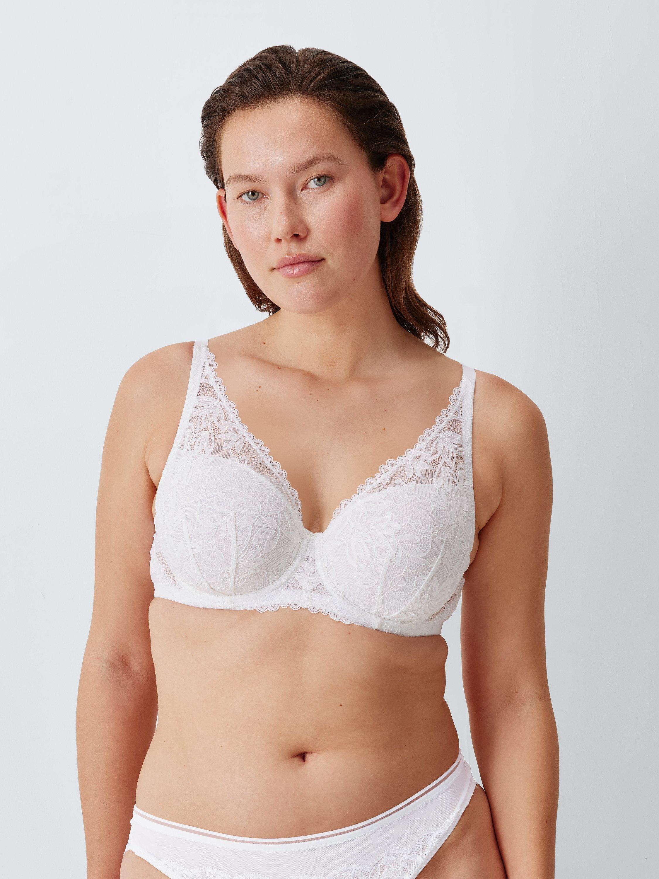 Product image 1 of 4, which shows John Lewis Giselle Leaf Lace High Apex Bra, White, 32B