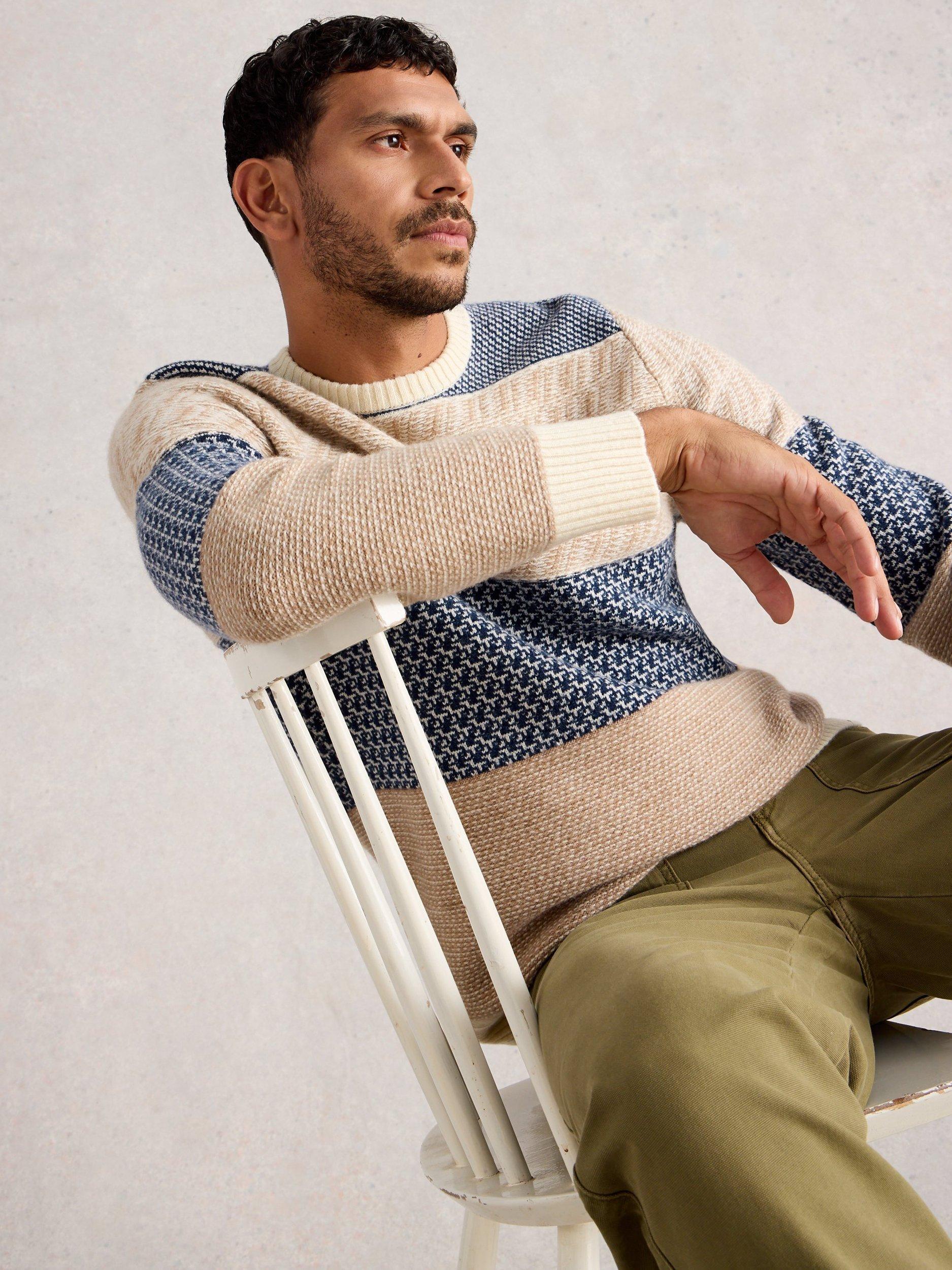 Product image 3 of 6, which shows White Stuff Wool Blend Fairisle Crew Neck Jumper, Navy/Multi, XXL