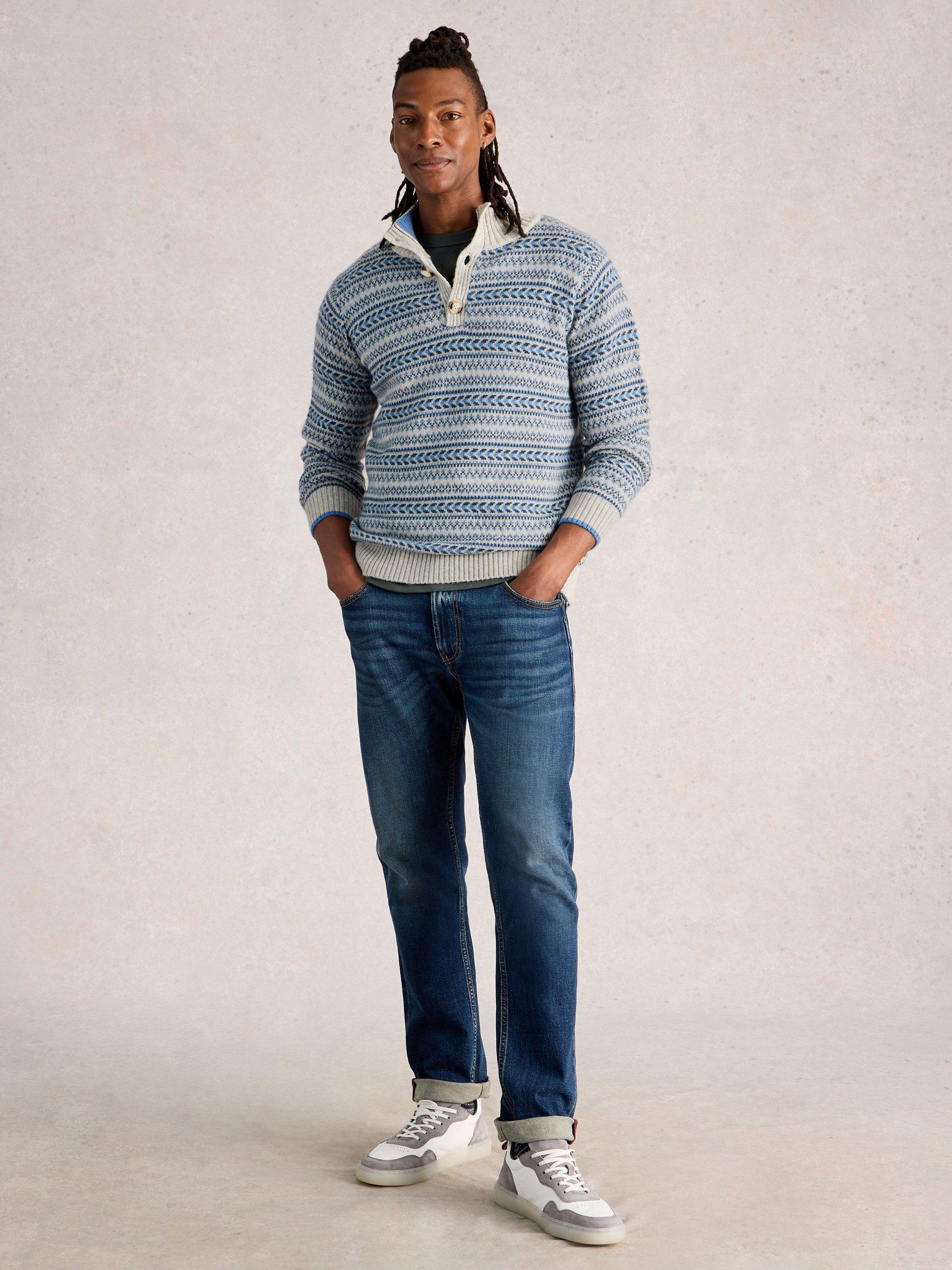 Product image 1 of 2, which shows White Stuff Kendal Wool Blend Fair Isle Button Neck Jumper, Grey/Multi, L