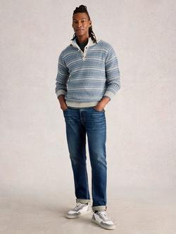 White Stuff Kendal Wool Blend Fair Isle Button Neck Jumper, Grey/Multi