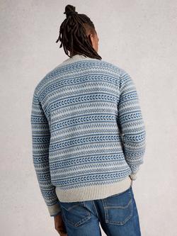 White Stuff Kendal Wool Blend Fair Isle Button Neck Jumper - view 2, Grey/Multi