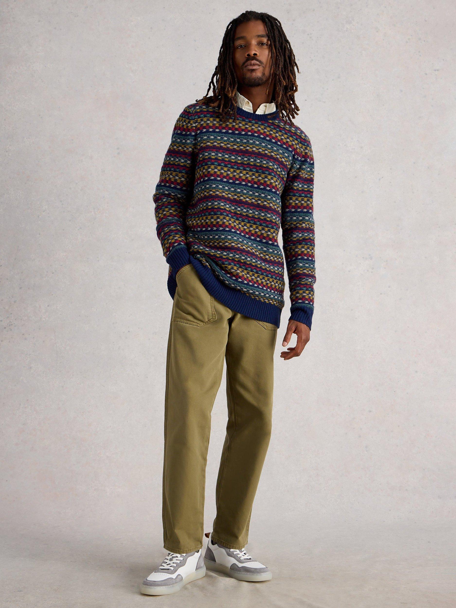 Product image 1 of 6, which shows White Stuff Trellis Lambswool Blend Jumper, Navy/Multi, S