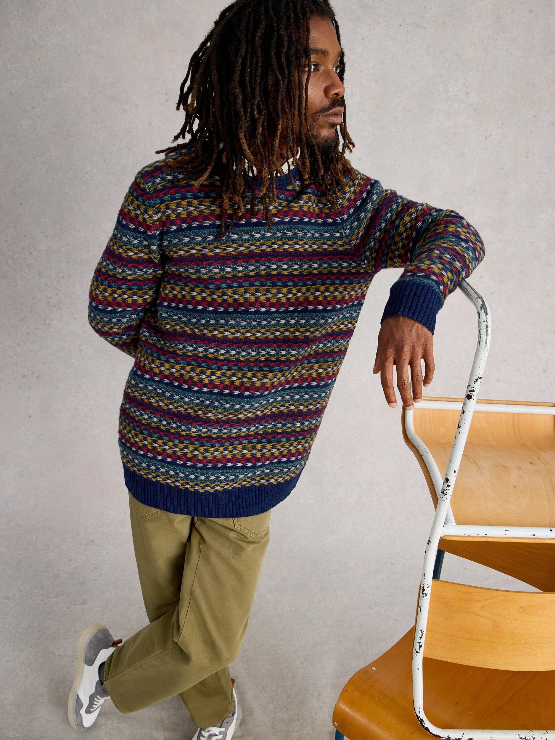 Product image 3 of 6, which shows White Stuff Trellis Lambswool Blend Jumper, Navy/Multi, S