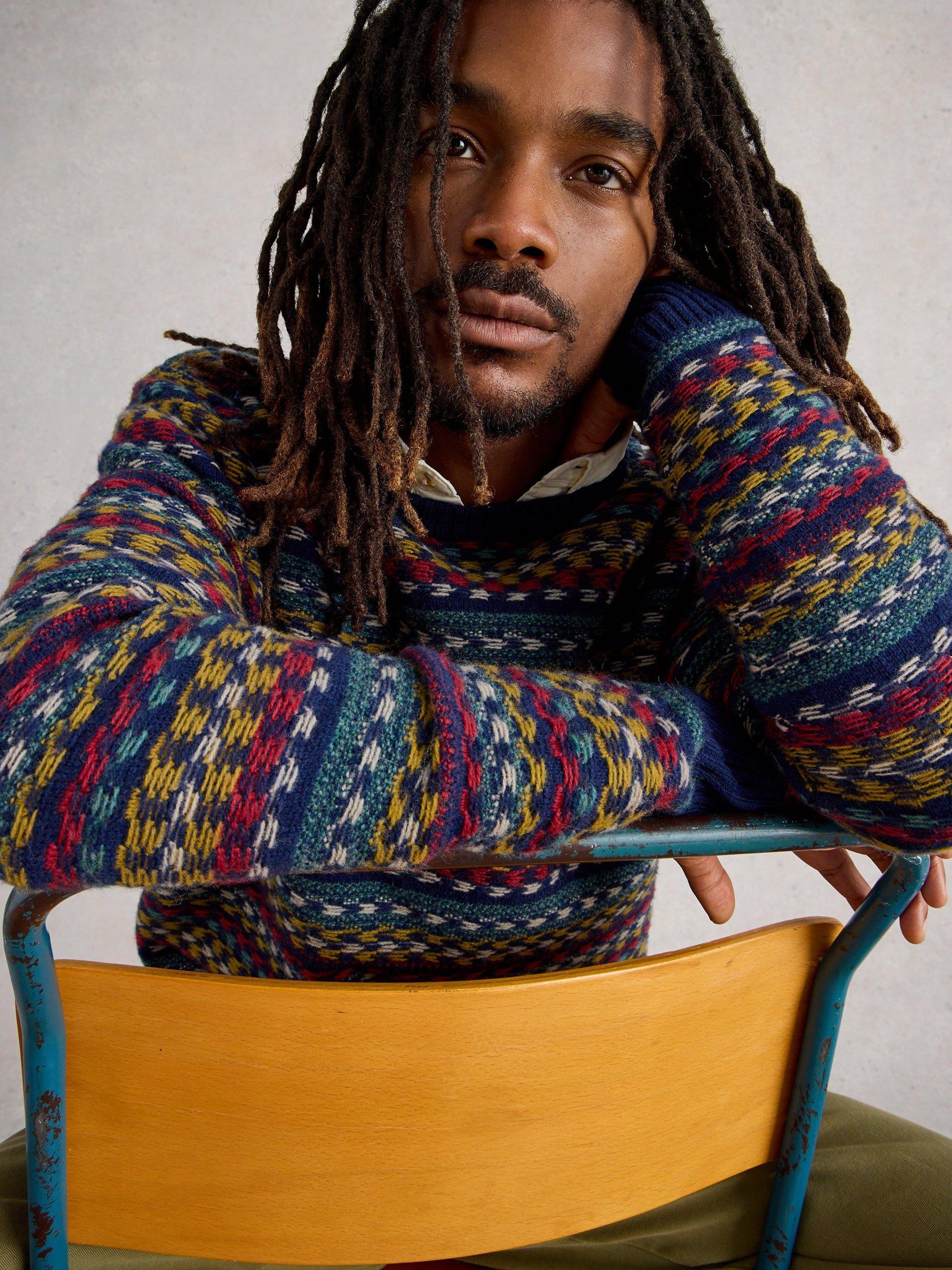 Product image 4 of 6, which shows White Stuff Trellis Lambswool Blend Jumper, Navy/Multi, S