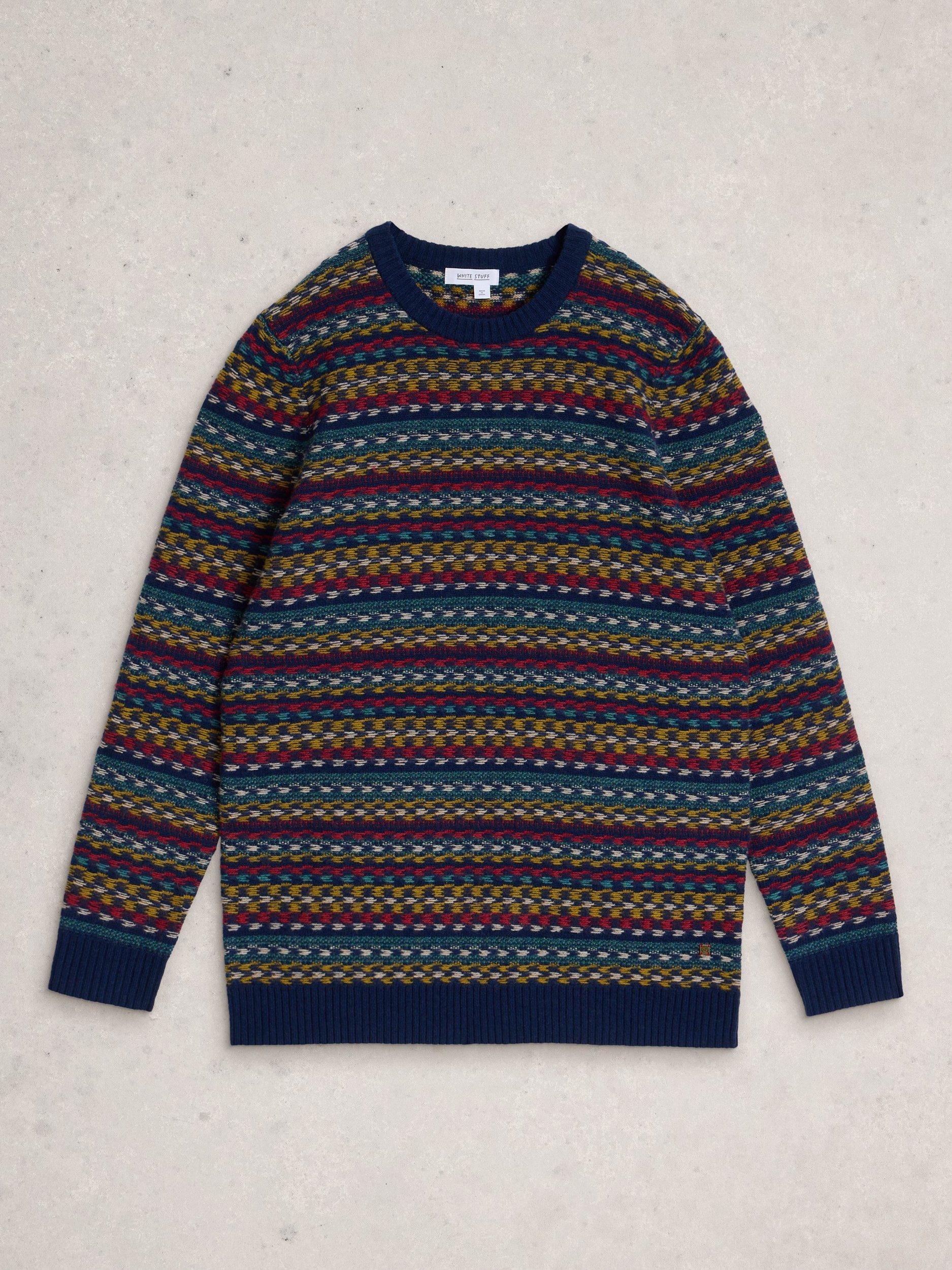 Product image 5 of 6, which shows White Stuff Trellis Lambswool Blend Jumper, Navy/Multi, S