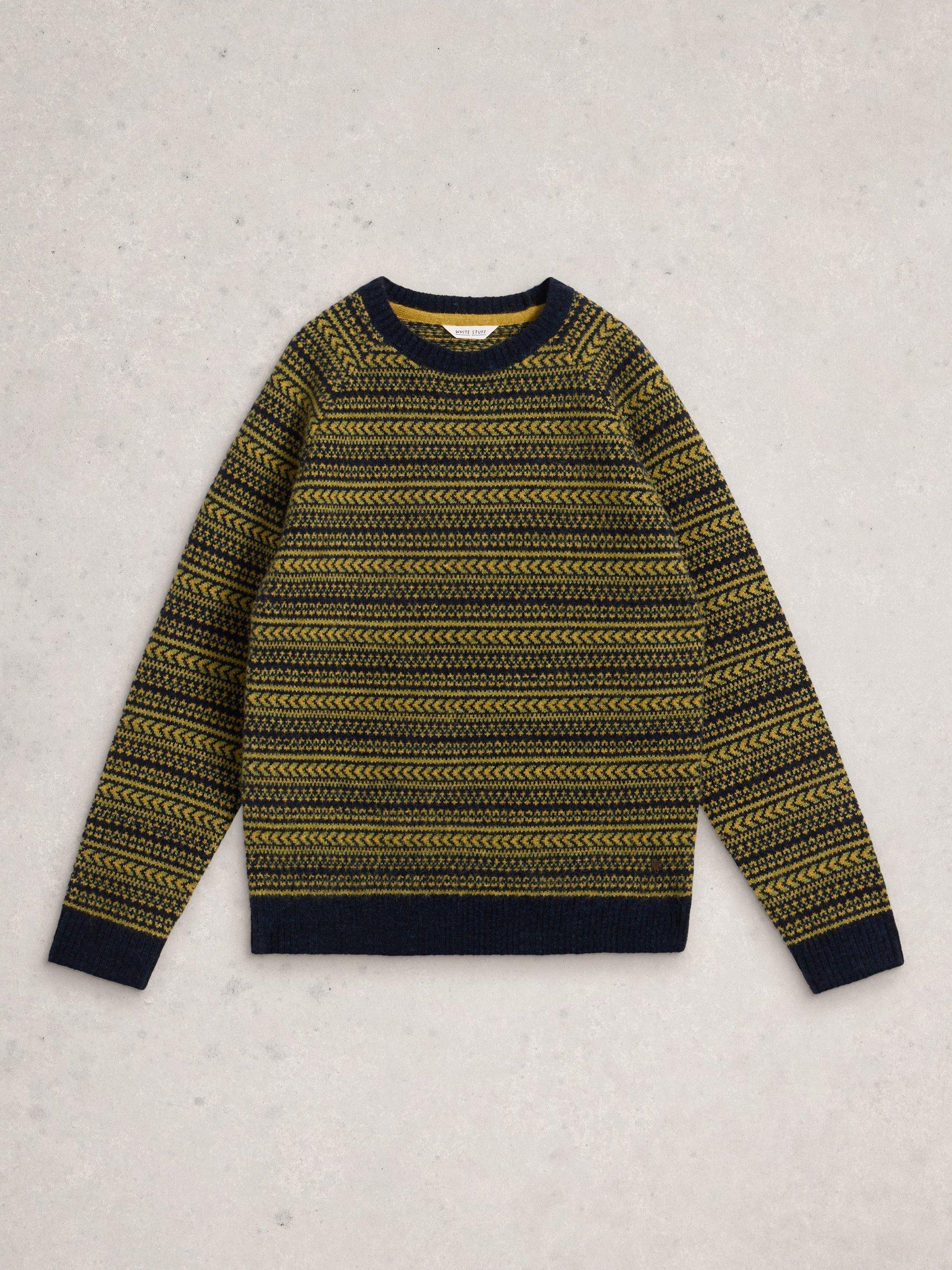 Product image 5 of 6, which shows White Stuff Brockton Wool Blend Fair Isle Crew Neck Jumper, Green/Multi, S