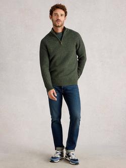 White Stuff Cotton Blend Chunky Zip Neck Jumper, Dark Green