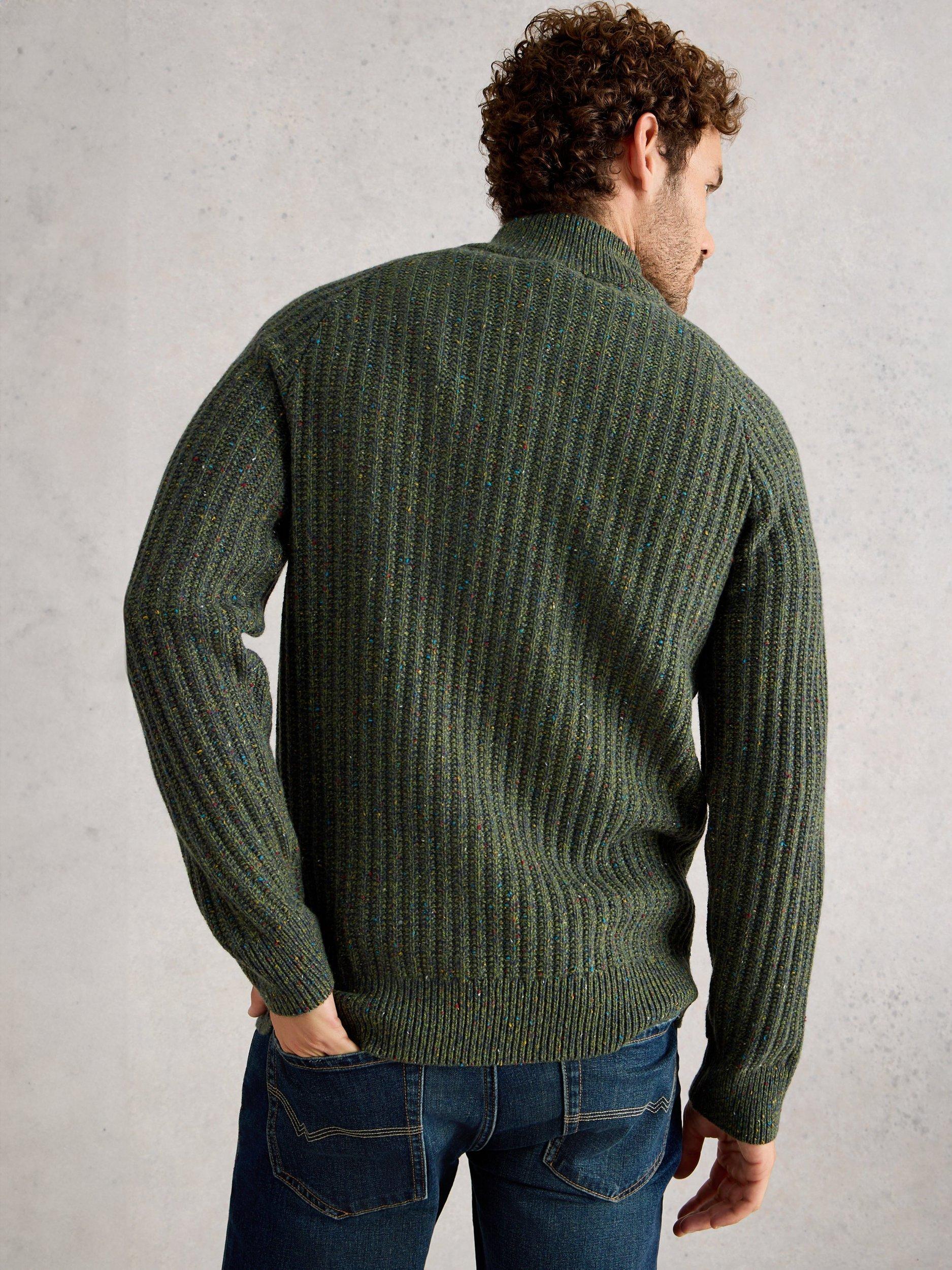 Product image 2 of 6, which shows White Stuff Cotton Blend Chunky Zip Neck Jumper, Dark Green, S