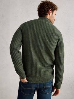 White Stuff Cotton Blend Chunky Zip Neck Jumper - view 2, Dark Green