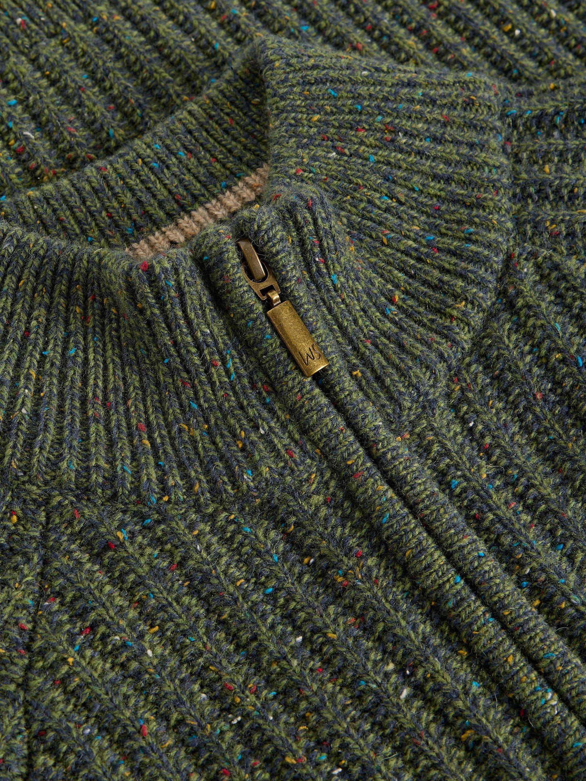 Product image 6 of 6, which shows White Stuff Cotton Blend Chunky Zip Neck Jumper, Dark Green, S