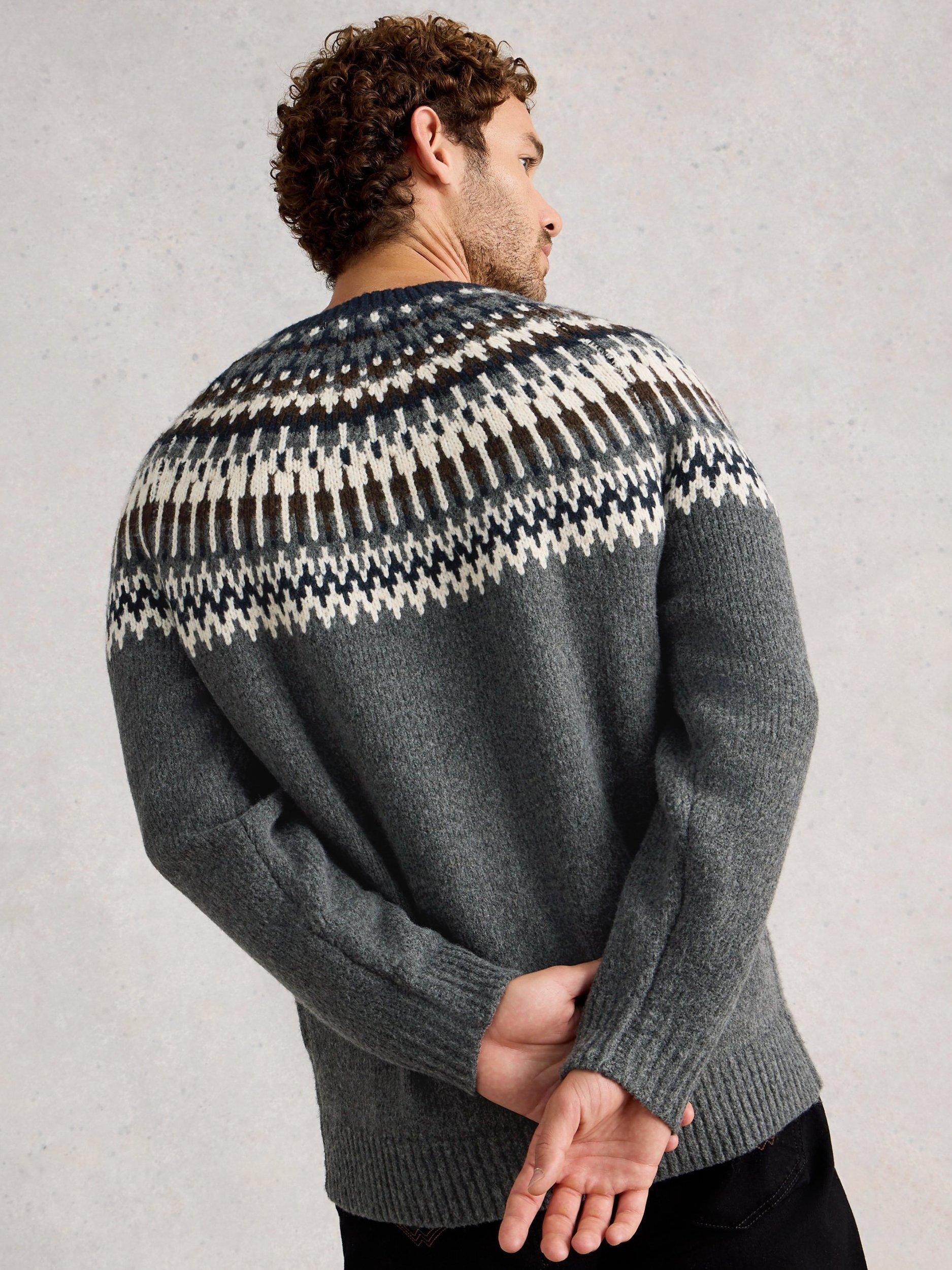 Product image 2 of 6, which shows White Stuff Claude Crew Neck Fair Isle Jumper, Dk Grey, S