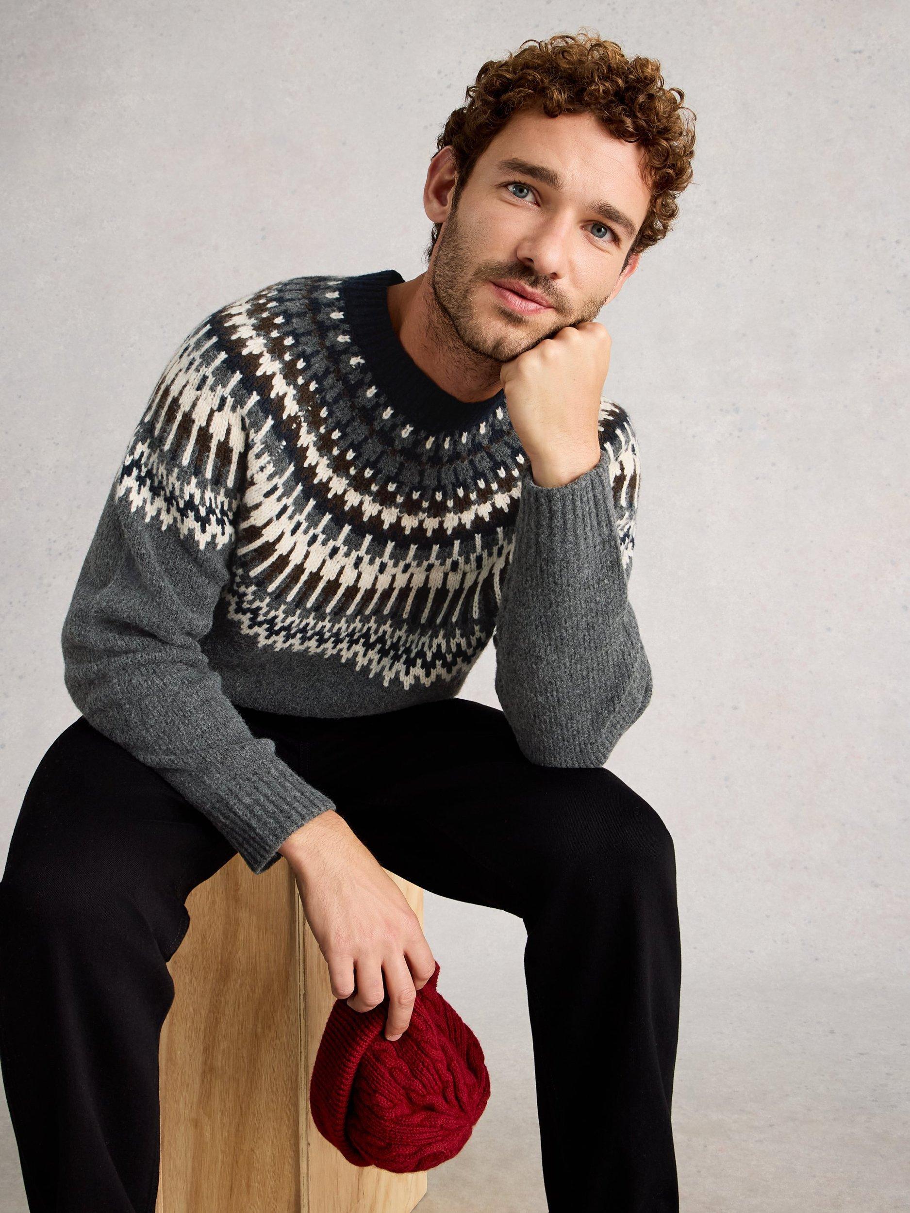 Product image 4 of 6, which shows White Stuff Claude Crew Neck Fair Isle Jumper, Dk Grey, S