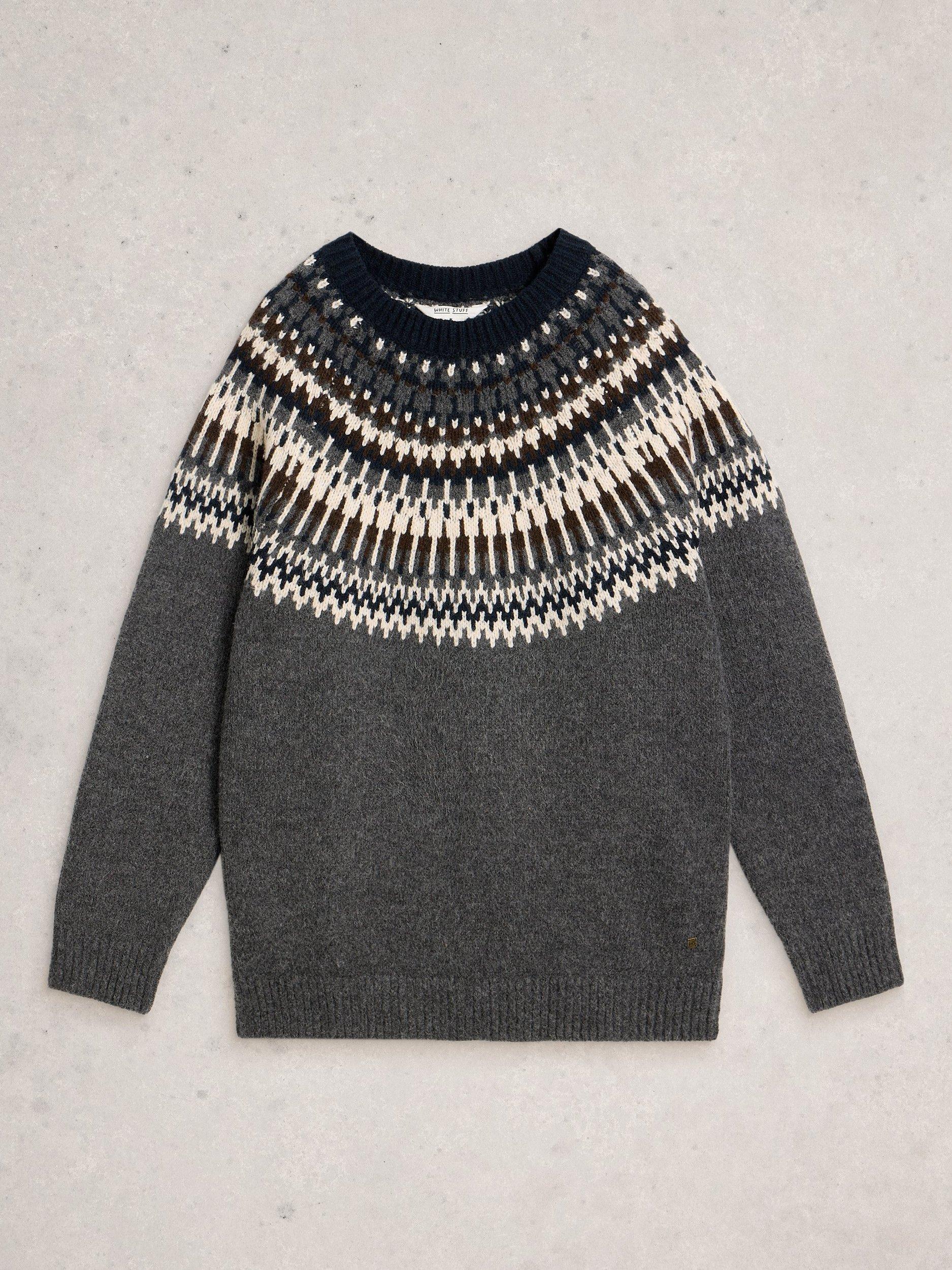 Product image 5 of 6, which shows White Stuff Claude Crew Neck Fair Isle Jumper, Dk Grey, S
