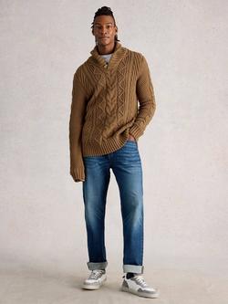 White Stuff Eden Shawl Neck Cable Knit Cotton Blend Jumper, Mid Tan, Mid Tan