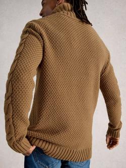 White Stuff Eden Shawl Neck Cable Knit Cotton Blend Jumper, Mid Tan - view 2, Mid Tan