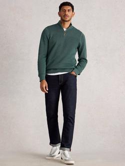 White Stuff Attadale Half Zip Cotton Jumper, Dark Green