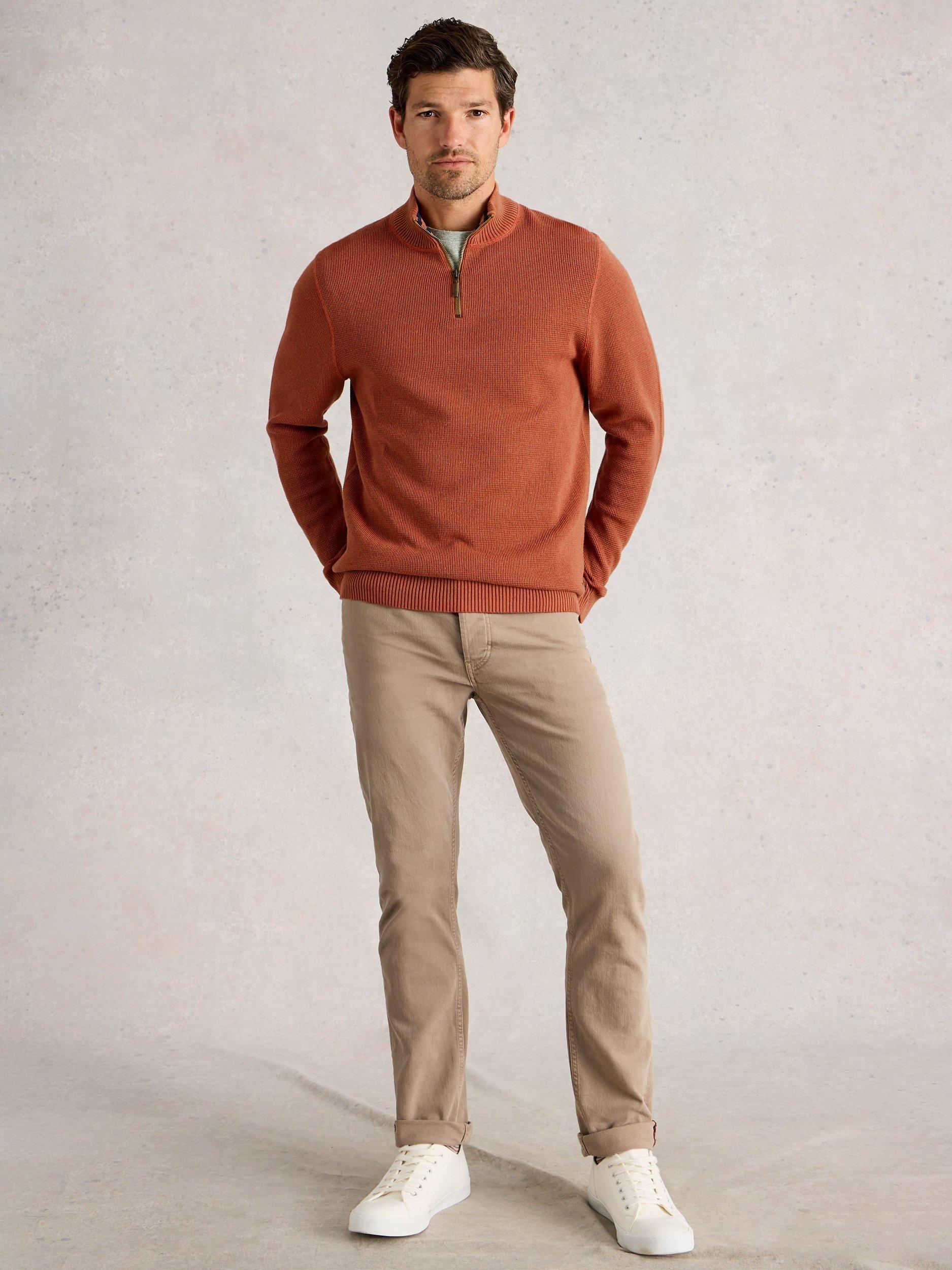 Product image 1 of 6, which shows White Stuff Attadale Funnel Neck Half Zip Cotton Jumper, Dark Orange, S