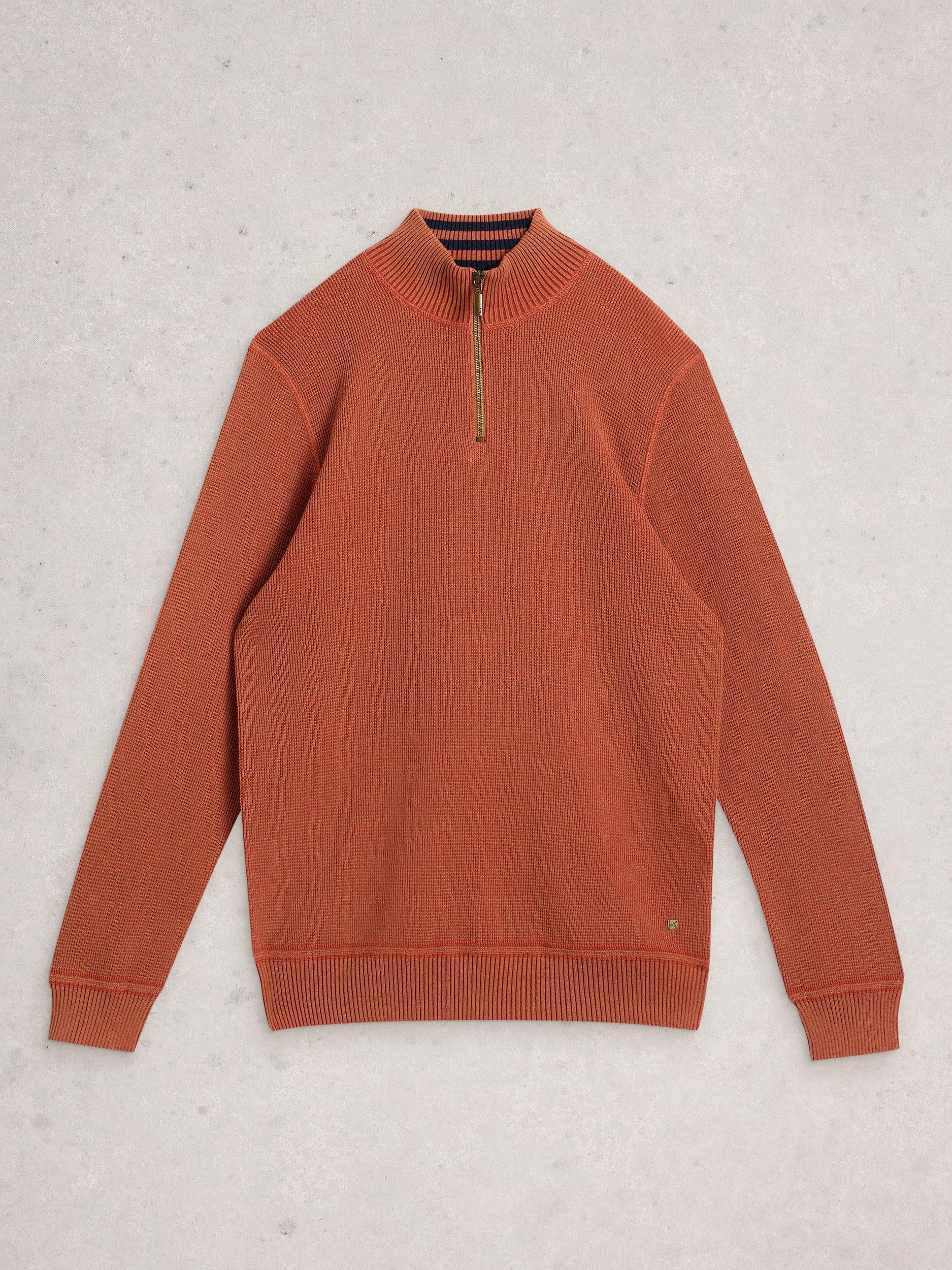 Product image 5 of 6, which shows White Stuff Attadale Funnel Neck Half Zip Cotton Jumper, Dark Orange, S