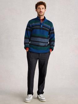 White Stuff Berkley Heavyweight Lambswool Blend Cable Knit Striped Jumper, Blue/Multi, Blue/Multi
