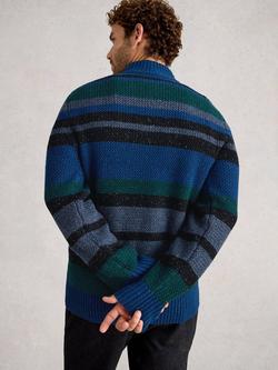 White Stuff Berkley Heavyweight Lambswool Blend Cable Knit Striped Jumper, Blue/Multi - view 2, Blue/Multi