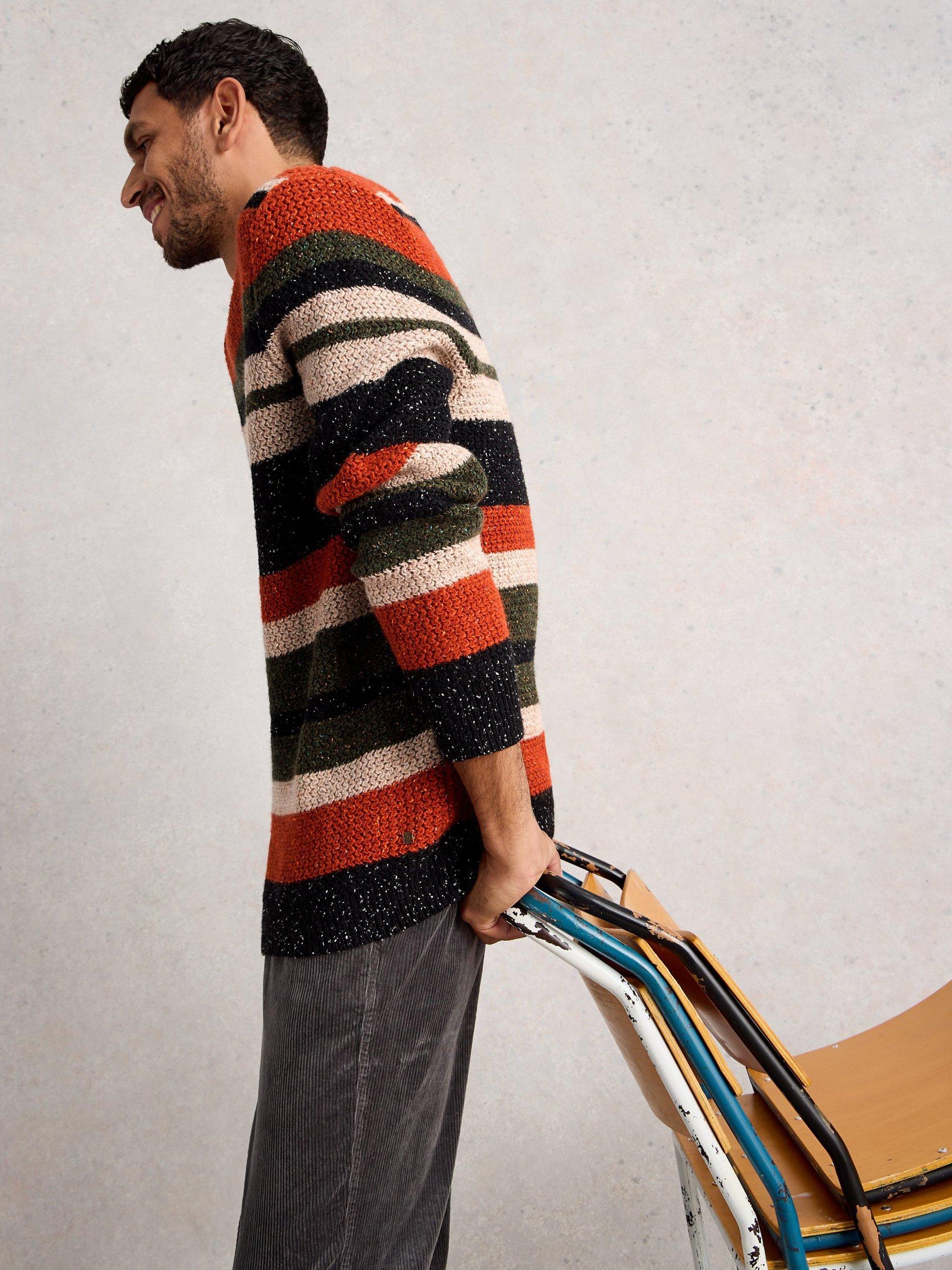 Product image 4 of 6, which shows White Stuff Berkley Stripe Lambswool Blend Jumper, Orange, S