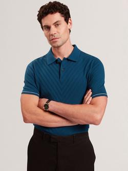 Ted Baker Chapal Short Sleeve Cotton Blend Polo Shirt with Wool, Dark Blue, Dark Blue